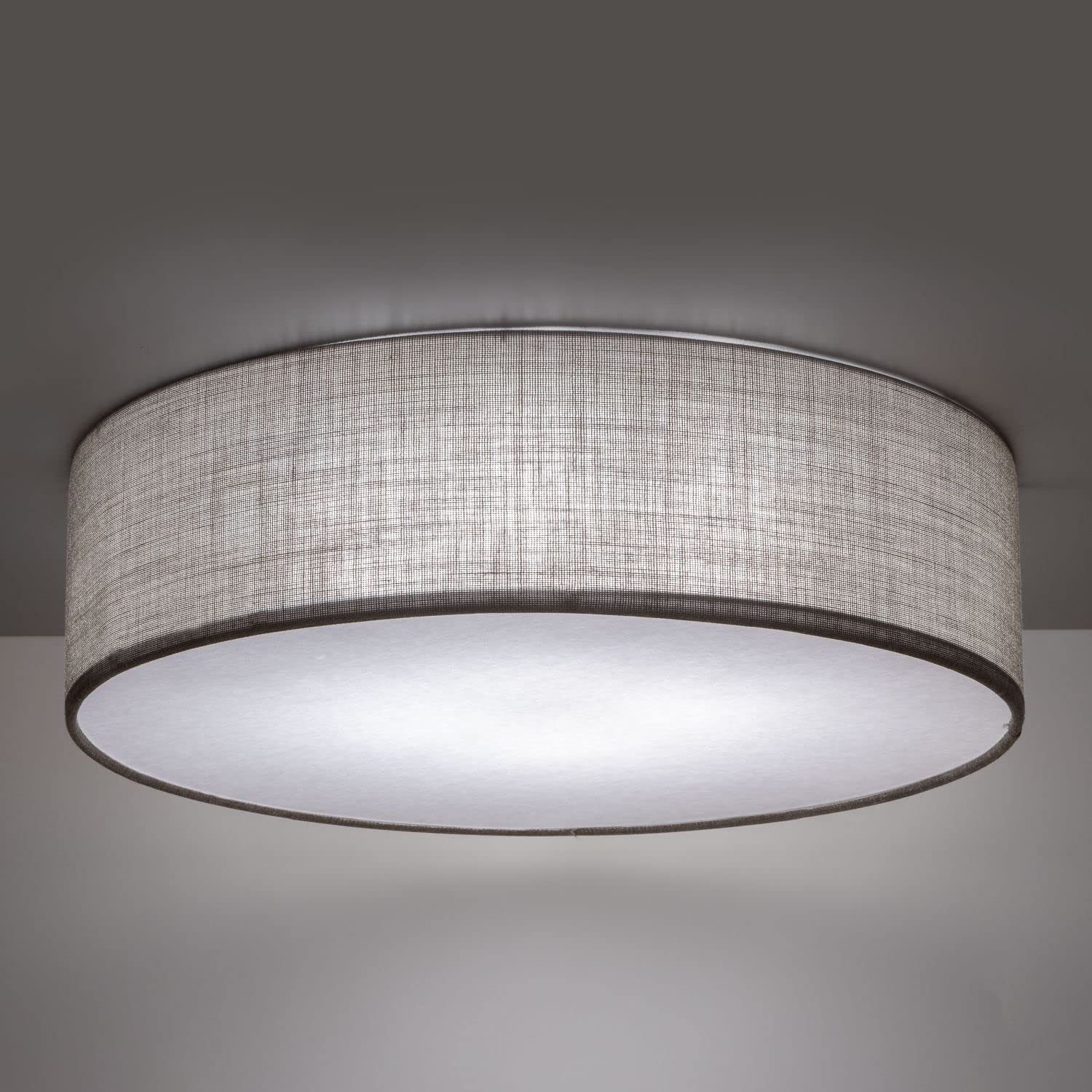 Licht-Erlebnisse Deckenlampe rund flach Ø 60 cm Grau blendarm Stoffschirm 4x E27 Deckenleuchte Schlafzimmer Wohnzimmer
