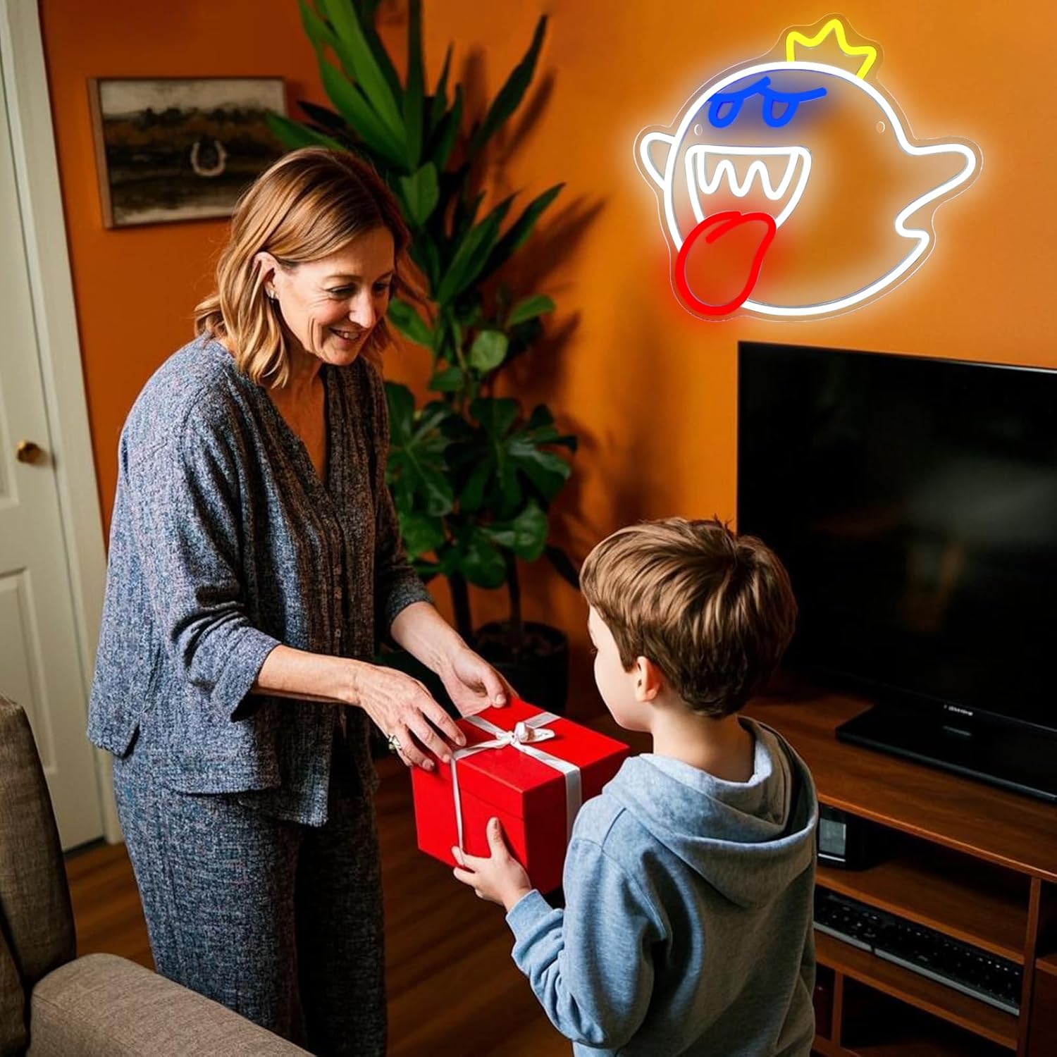 King Boo Neon Sign, King Boo Shaped LED Sign for Game Room Decor, Dimmable USB Powered Gaming Lights for Teen Boy Room Gaming Wall Decor, Best Gamer Gifts for Boys, Kids, - Image 6