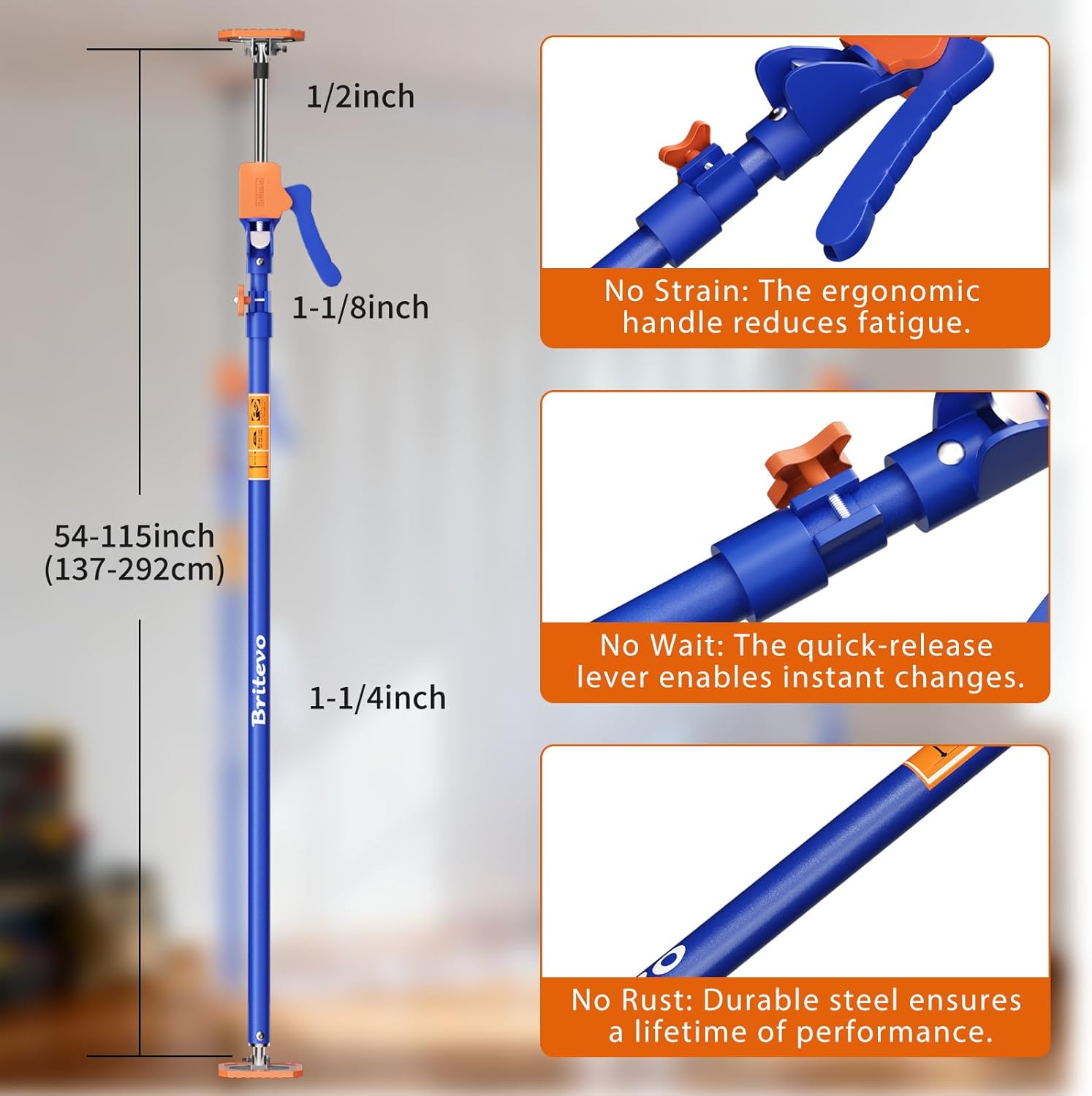 2PK Adjustable Telescopic Support Pole, 54-115 inch Cabinet Jack, Heavy Duty 3rd Hand Support System, 154lbs Load-Bearing for Drywall Lift, Dust Barrier, Cargo Bar 54"-115" 2PK