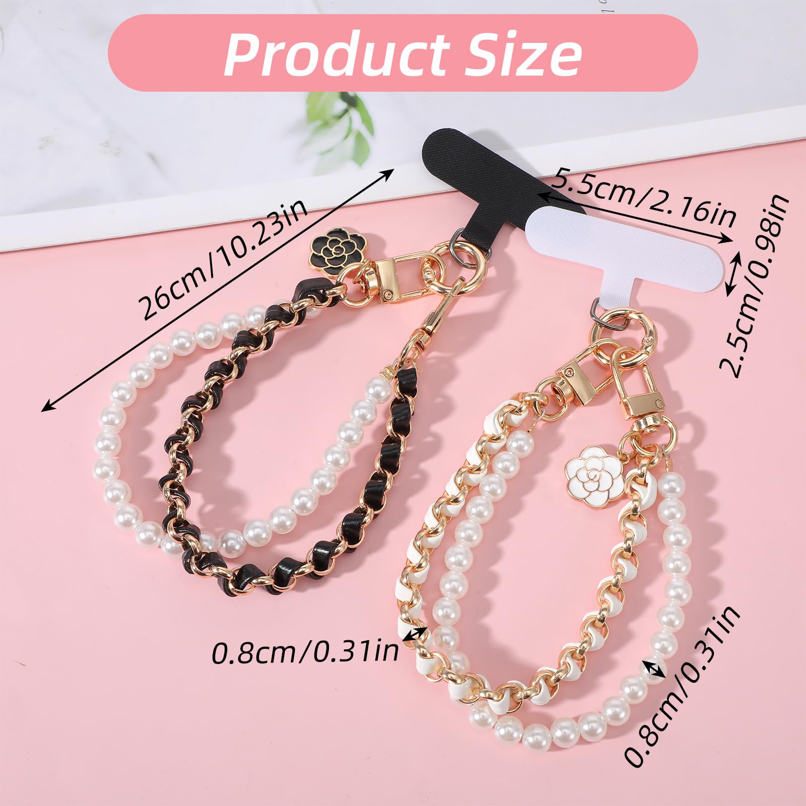 Molain 2 Pcs Beaded Pearls Phone Wrist Strap, Detachable Phone Charm Bracelet CellPhone Wristlet with Tether Tab Hands-Free Universal Cellphone Strap for Cell Phones — view 2