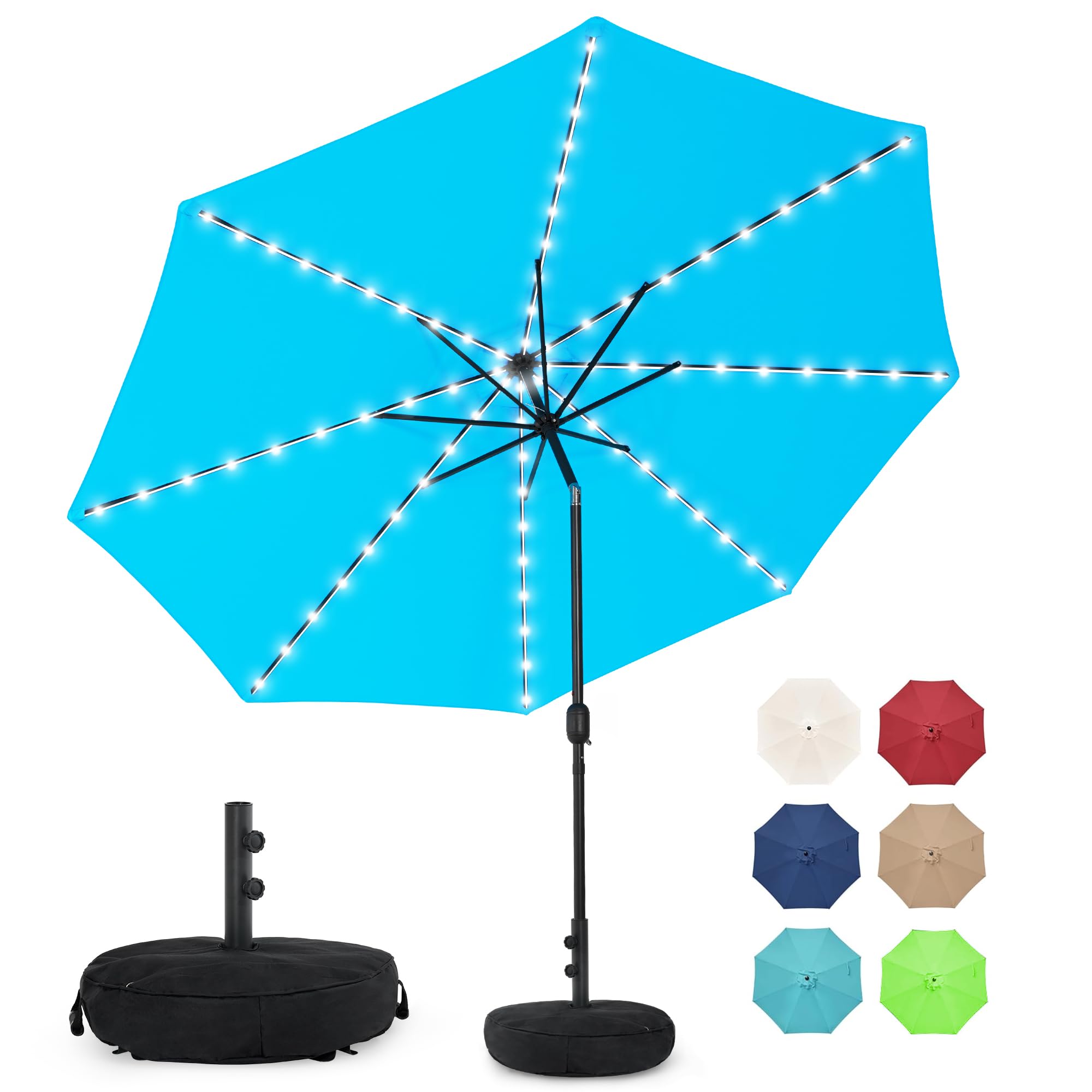 Photo 1 of ** TAN*** Sundale Outdoor 80 LED 9 FT Solar Patio Umbrella with Base, Tan