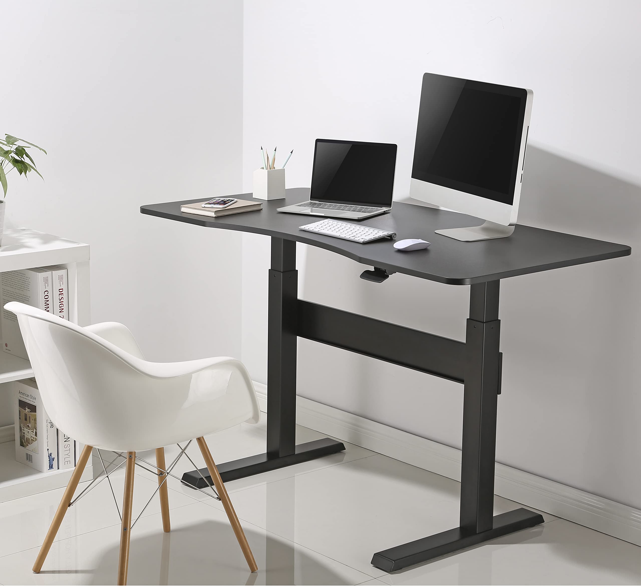 ERGOMATE Pneumatic Height Adjustable Sit Stand Desk 1450x730mm | 2 Stage Column | Loading Capacity 15Kgs - Black