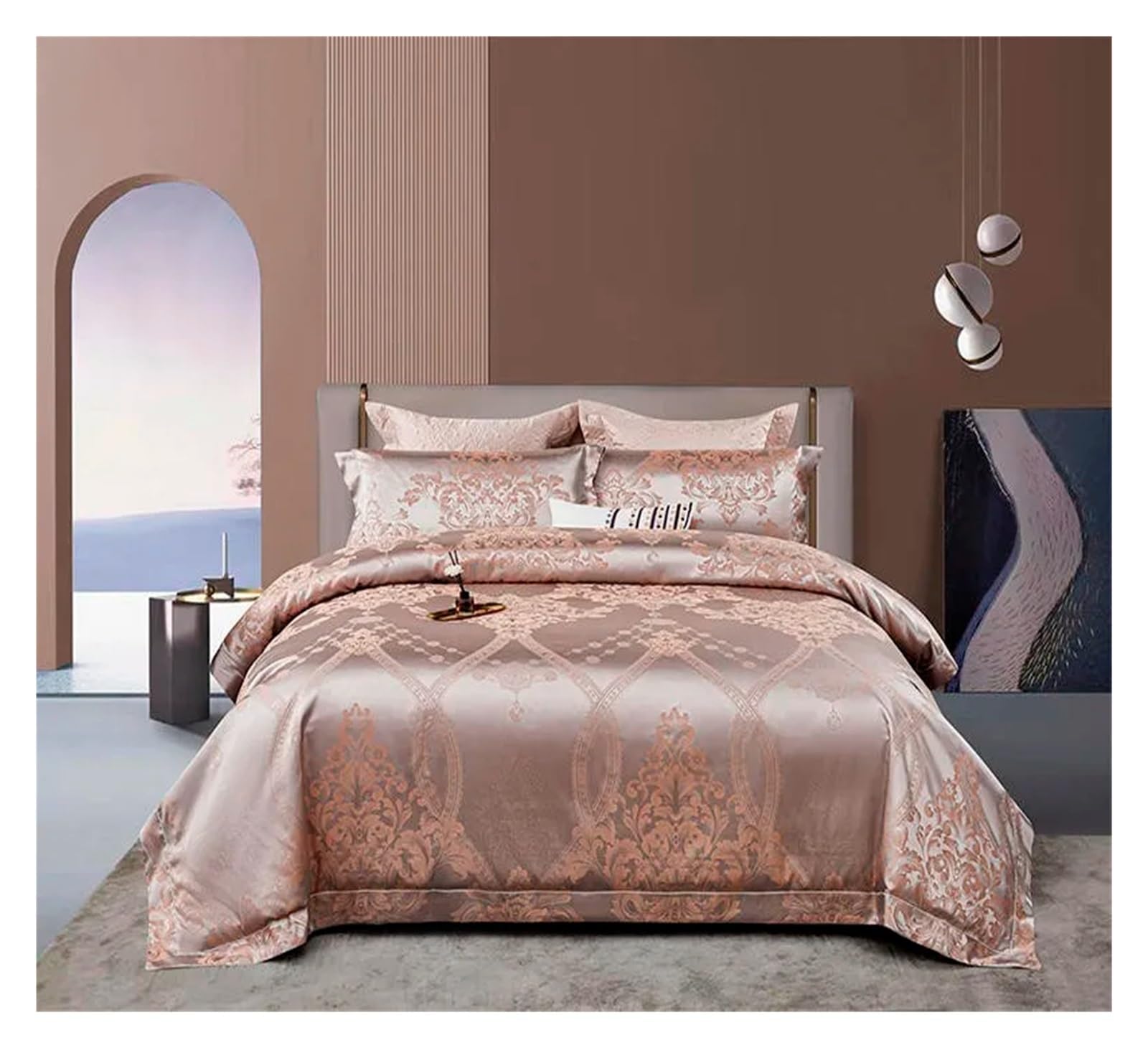 Sbcgfy D Satin Silk Uvet Cover Set Luxury 4Pcs Jacquar Soft Silky Quilt Cover Quilte Cotton Bedsprea Pillowcases Queen King,Cotton Uvet, Zq-11042,-Fitte Be Sheet_king 4Pcs