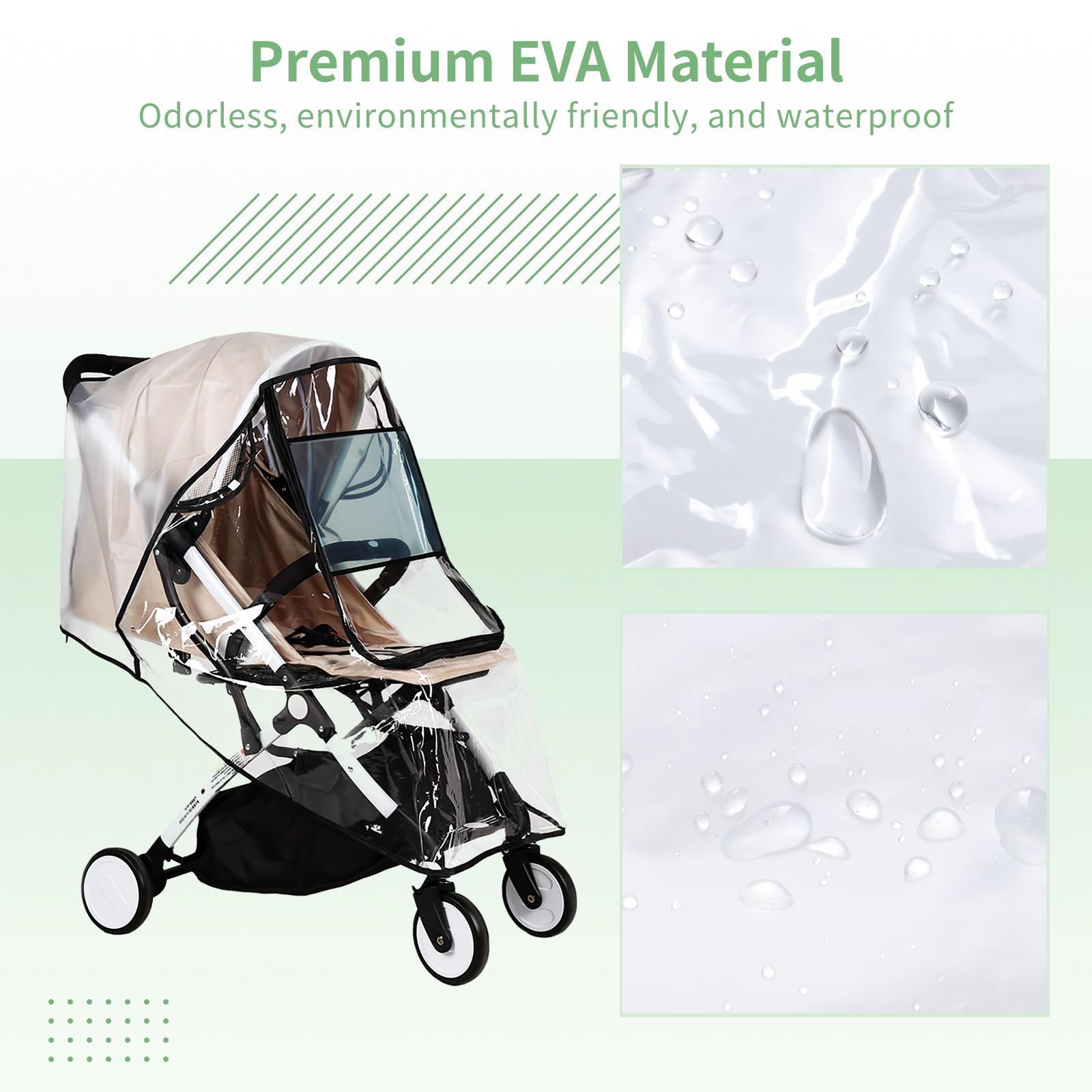 Universal Rain Cover for Pushchair,Waterproof Rain Cover for Pram,EVA Stroller Protector Cover Zipper Window Transparent Travel Weather Shield for Blocks Rain Snow & Wind - Image 3