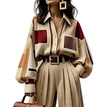 stylewe Womens Oversized Button Down Shirts Lantern Sleeve Collared Casual Blouses