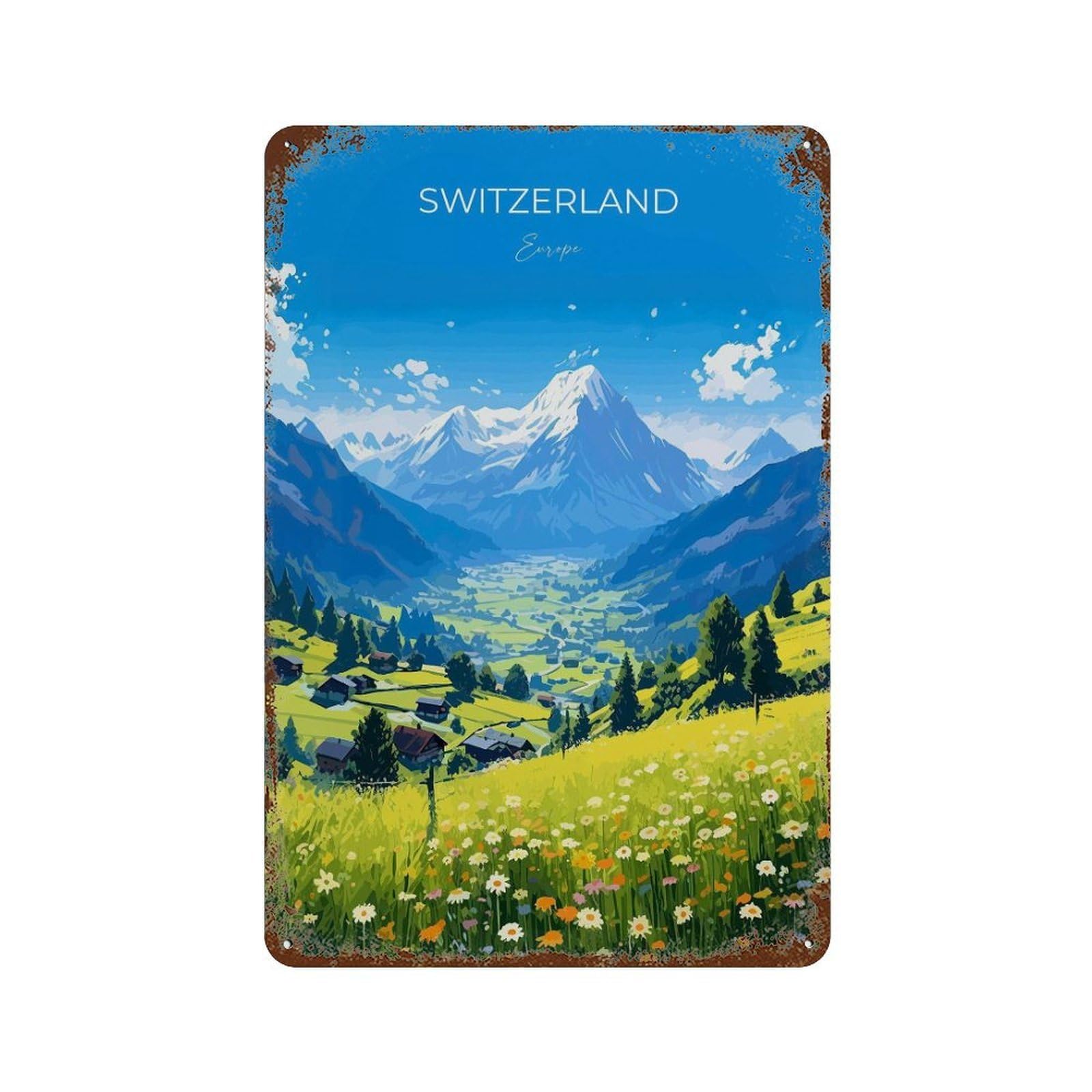xiaoxiaoshen Switzerland Travel of Alps Swiss Gift Wall Decor Art Metal Tin Poster Modern Home Decor Art Home Bar Shop Decorations Vintage Sign 30x20cm