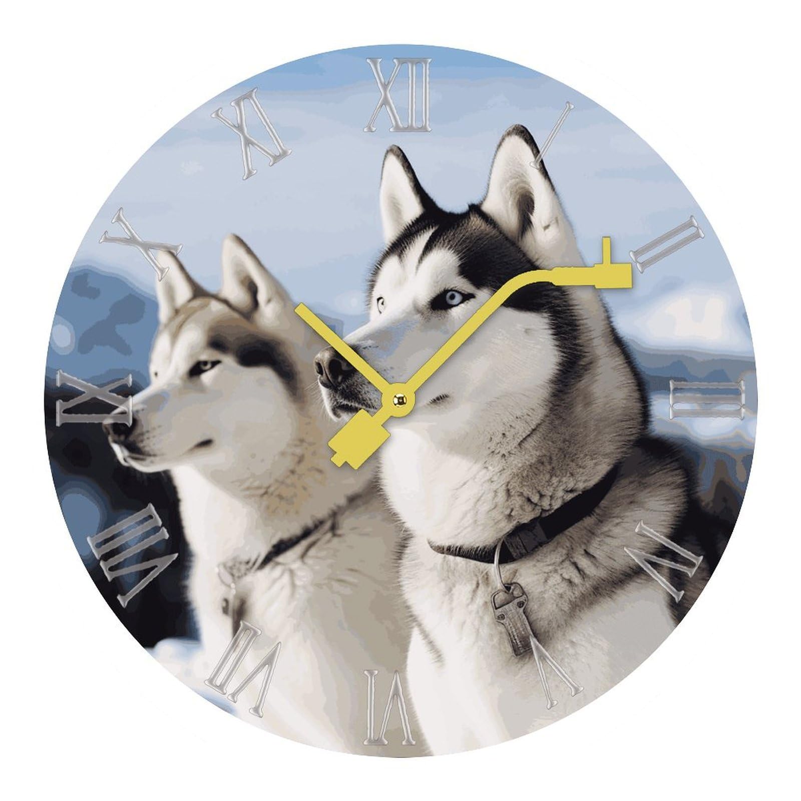 Horloge murale silencieuse sans tic-tac à motif husky mignon