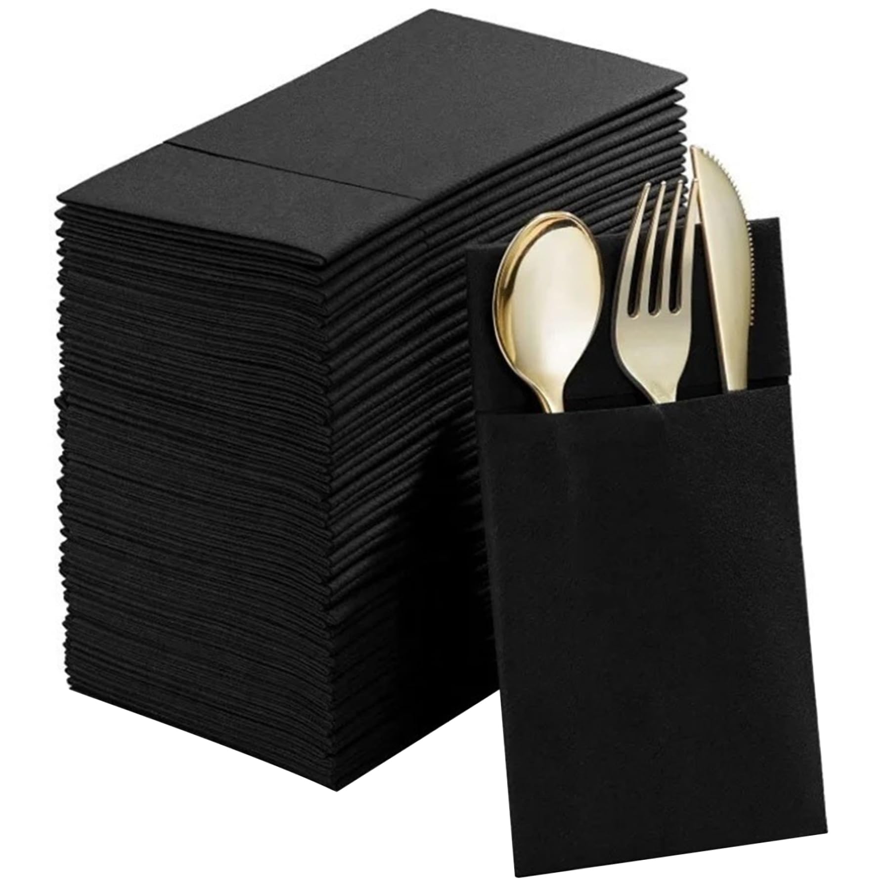 Sjfbebsy Napkins with Pockets for Silverware 50Pcs 16x16inch Napkins Disposable Paper Linen-Feel Absorbent Black for Dinner, Banquet, Dining Table - Dinner