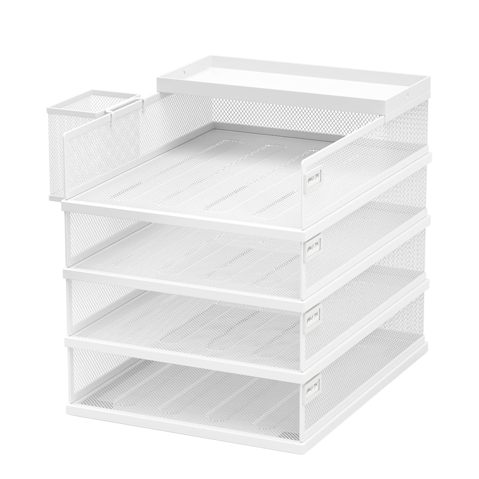 FANXIYQ Vassoi impilabili per lettere, 4 ripiani in metallo, organizer da scrivania, vassoi impilabili per ufficio e casa, vassoio multifunzione per documenti con design a griglia fine ed etichette