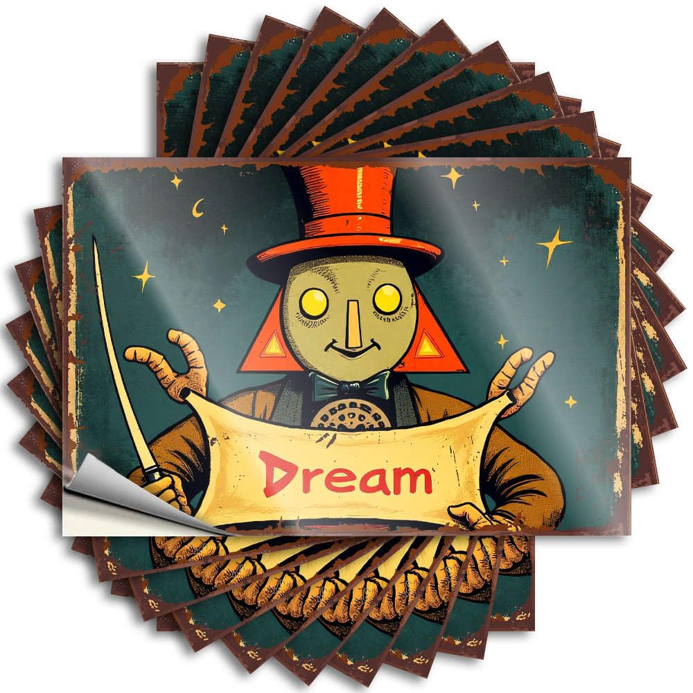 Country Stuff Gamer Funny Sticker - A Whimsical Character Holding A Sign that Reads Dream Under A Starry Night Helmet Waterproof Vinyl Sticker(6X9CM)