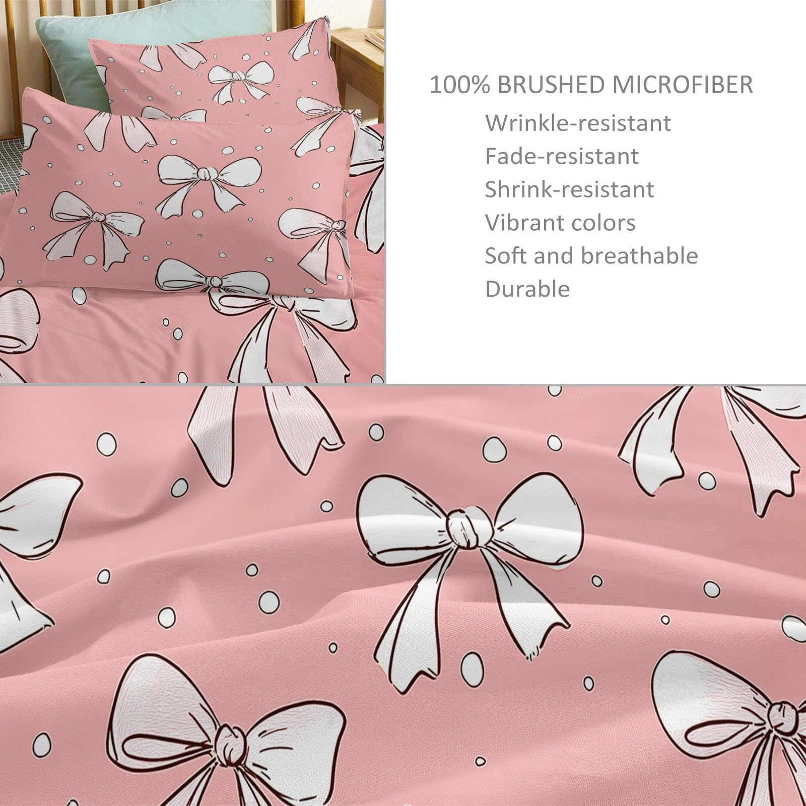 Zestaw pościeli ręcznie rysowany styl kreskówka kokarda, poszewka na kołdrę z mikrofibry rozmiar king size 230 x 220 cm dwustronna poszewka na kołdrę łatwa pielęgnacja łóżko miękkie przytulne zestawy