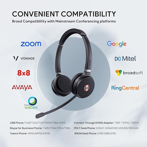 Miniatura 6 de Yealink WH62 Dual UC DECT Auriculares inalámbricos, 525 pies de largo alcance, auriculares de trabajo con base, 2 micrófonos con cancelación de