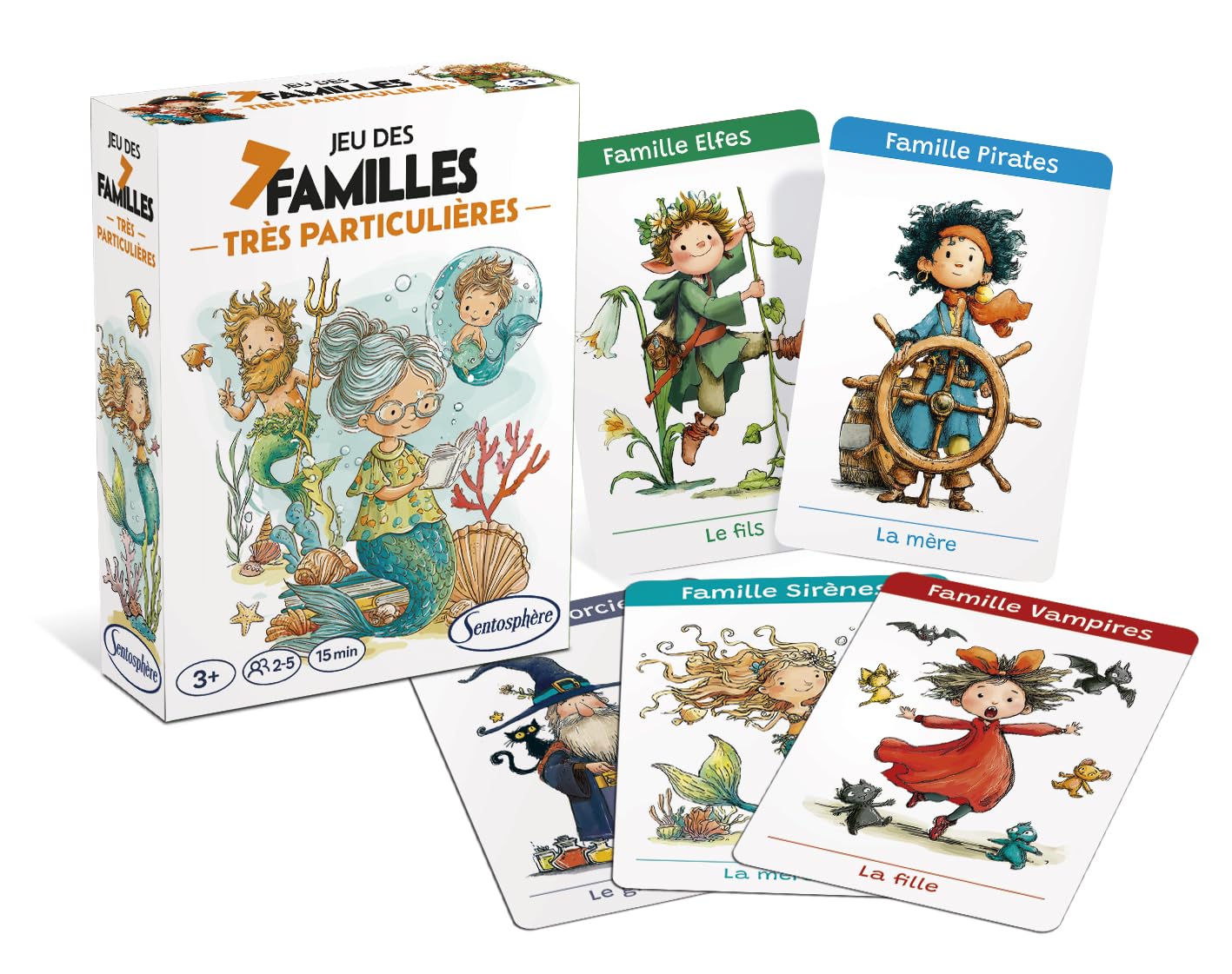 Sentosphère - Game of 7 Very Special Families - Game of 42 Cards - Find the Whole Family - Humorous Illustrated Standard Playing Cards - Made in France - Soft and pleasant - 1380