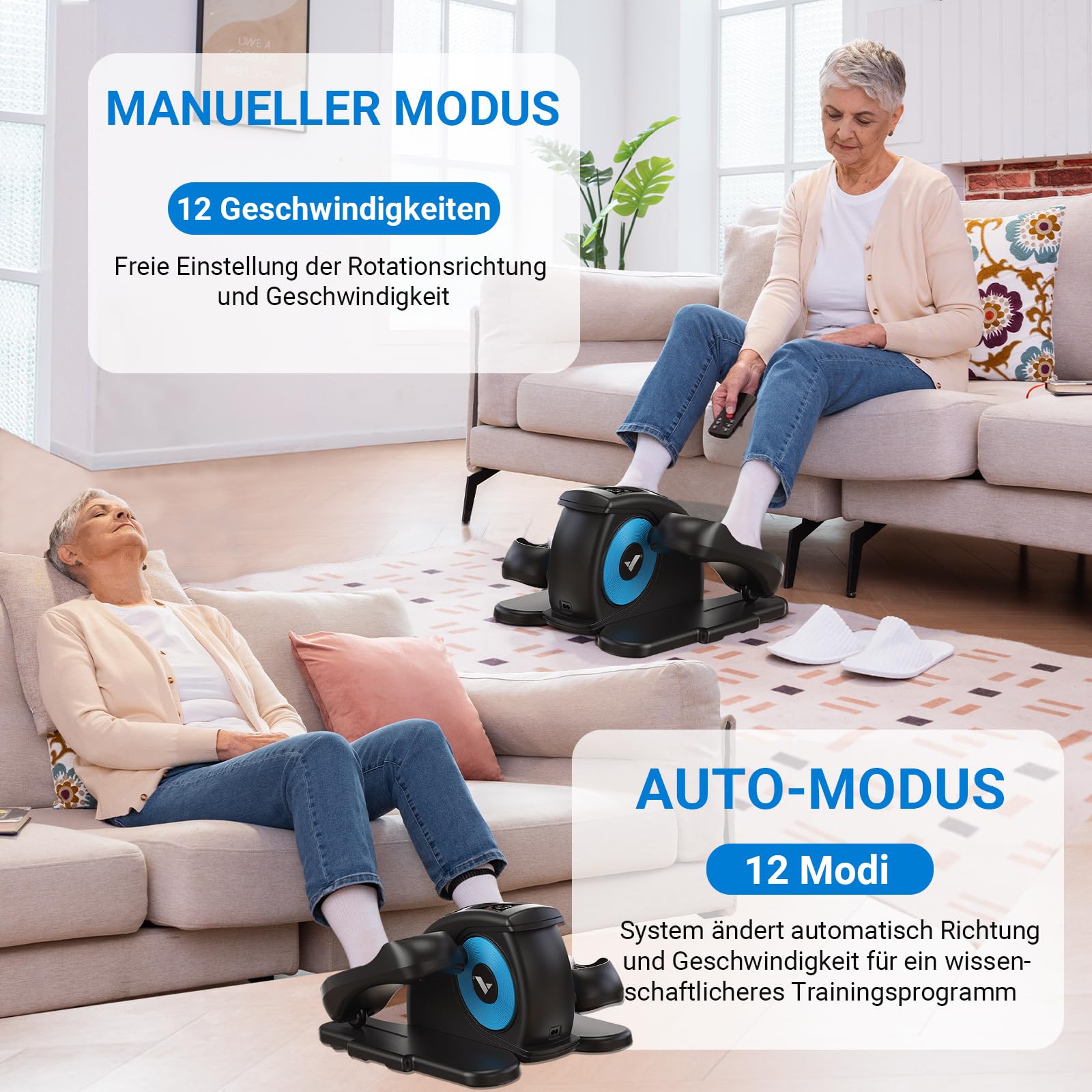 MERACH Mini Ellipsentrainer Untertisch Elektrischer Crosstrainer mit Fernbedienung 12 Geschwindigkeiten Leise Tragbar Stepper
