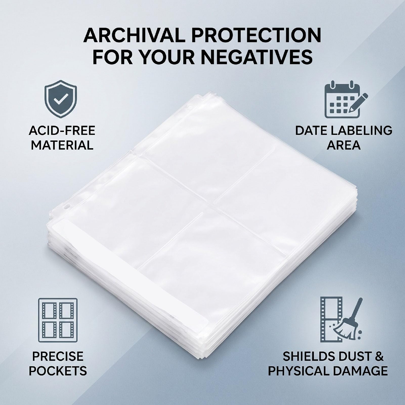 Fundas para Negativos 4x5, Páginas de Almacenamiento de Película sin ácido, 4 Bolsillos por Página con Protección de Archivo para Fotógrafos