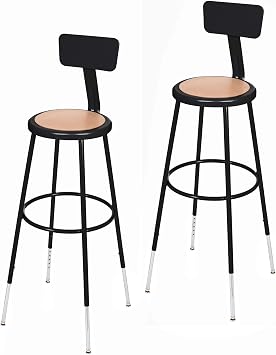OEF Furnishings OEF6230HB-10/2 Preassembled Height-Adjustable Commercial Steel Round Stool with Backrest and Masonite Wood Seat 3239 inch Range, Black Frame, 2-Pack