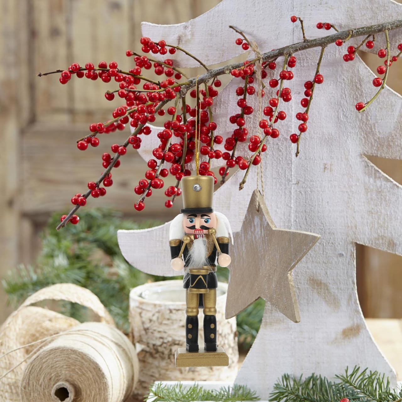 Cabilock Christmas Nutcracker Ornaments for Decorations 4pcs Wooden Christmas Nutcracker 5.1 Inches Soldier Figurines Ornament for Tabletop Fireplace and Holiday Decor