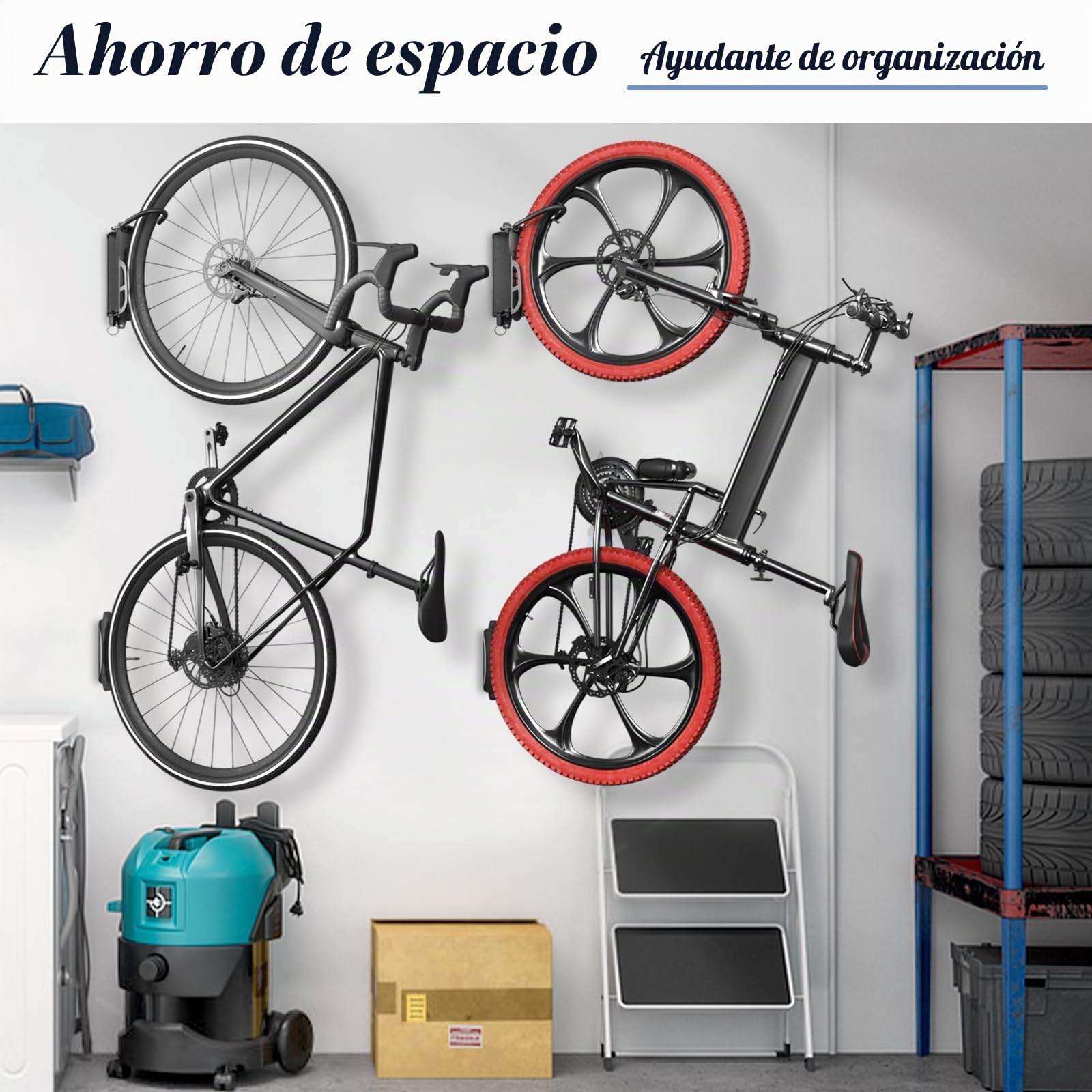 WELDUN Juego de 2 soportes de pared para bicicleta, soporte giratorio para bicicleta, soporte vertical para almacenamiento de bicicletas para garaje e interior, capacidad de carga de 30 kg