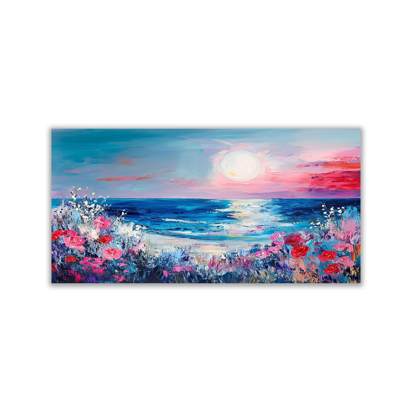 WIKEO Beach Pictures on Canvas Wall Art Graffiti Ocean Flowers Modern Prints Seaview Landscape Artwork - for Living Room Bedroom Home Office Wall Decoration(Red 10)-70x140cm Unframed