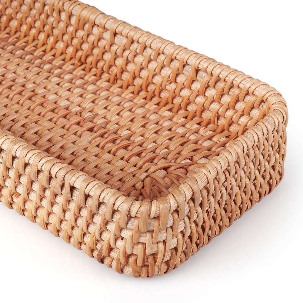 Vassoio da portata in rattan, per il bagno, rettangolare, in tessuto naturale, decorativo, 28 x 11,5 x 4 cm