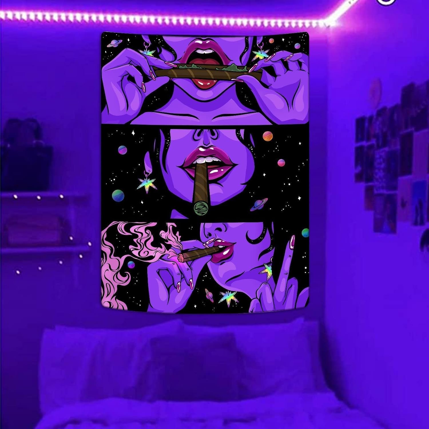 Yeoiat Wall Art Tapestry for Bedroom (Purple, 44x60 inches), Anime Themed, Aesthetic Tapestries, Trippy Room Decor image 3