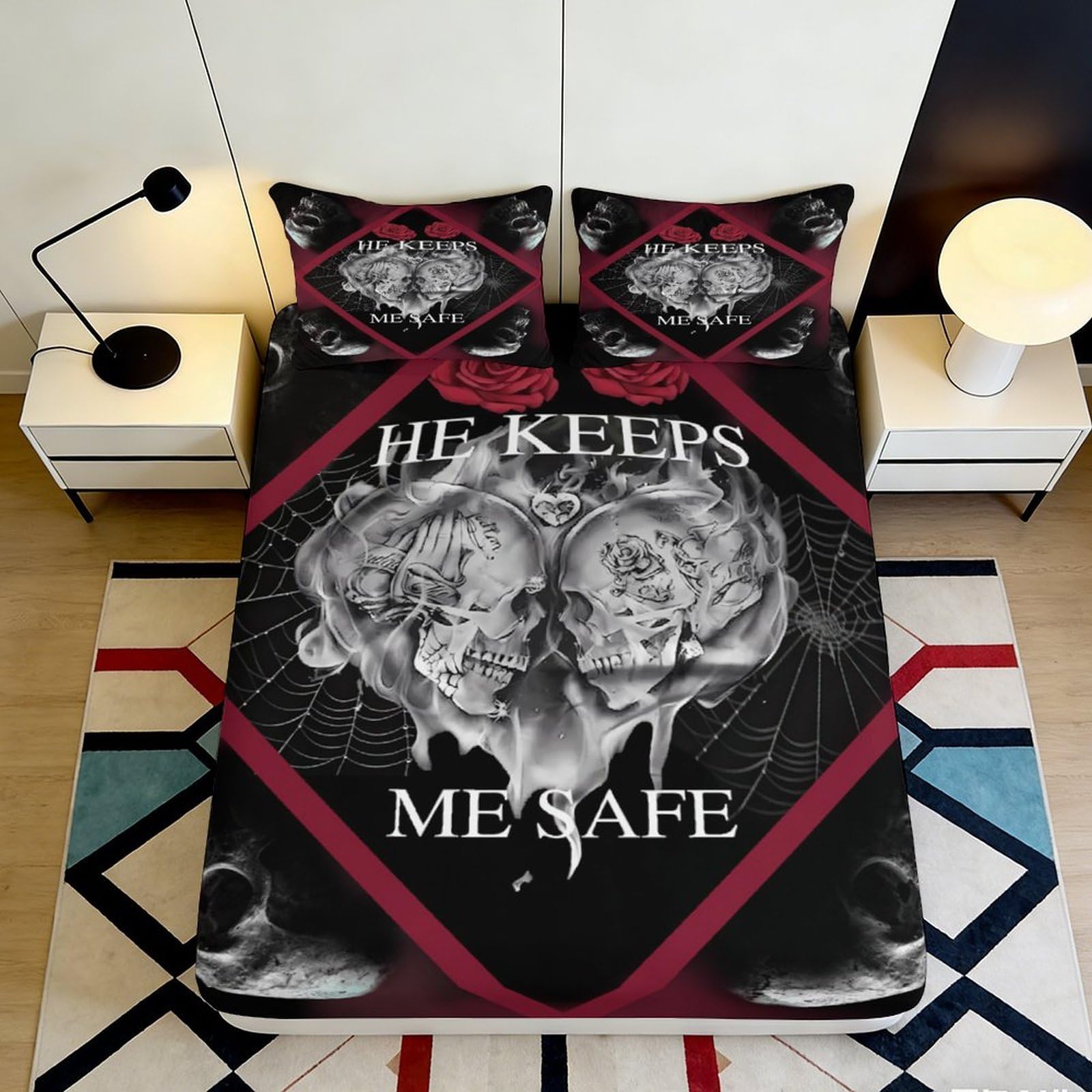 Jqzkxnhpbr Style-5 3D Printed Skull Rose Fitted Sheet Microfiber Black Gothic Bed Cover For Bedroom Dorm Mattress Decor Easy Care 90X200x25cm