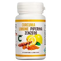 Curcuma Piperina e Vitamina C plus Limone e Zenzero. Dose Forte di Curcuma 5000 mg e Vitamina C + Piperina + Zenzero 130 Compresse Vegane Senza Zuccheri e senza Glutine, Made in Italy