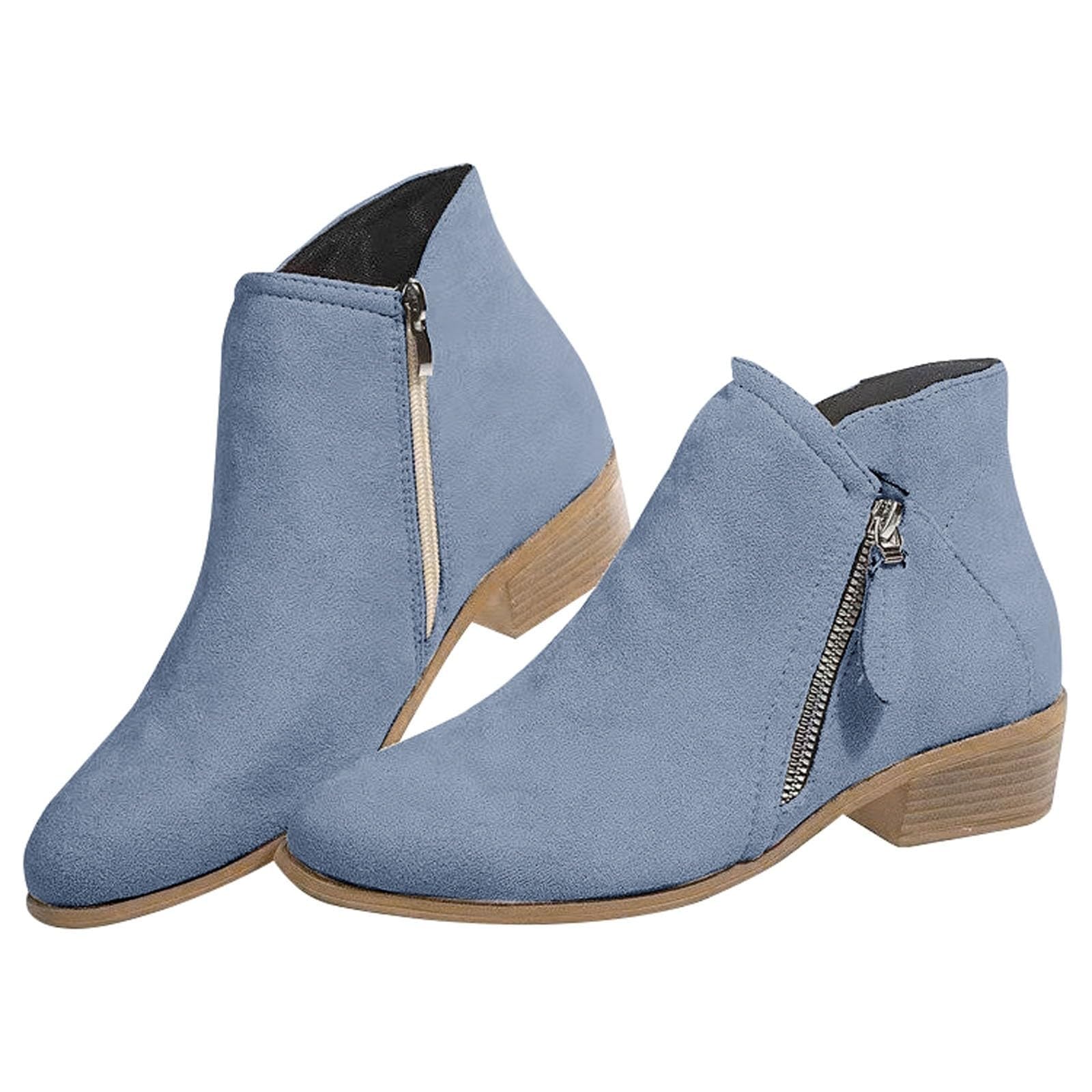 Ankle Boots for Women Suede Leather Western Cowboy Boots Pointed Toe Chunky Stacked Heel Short Booties Fashion Chelsea
