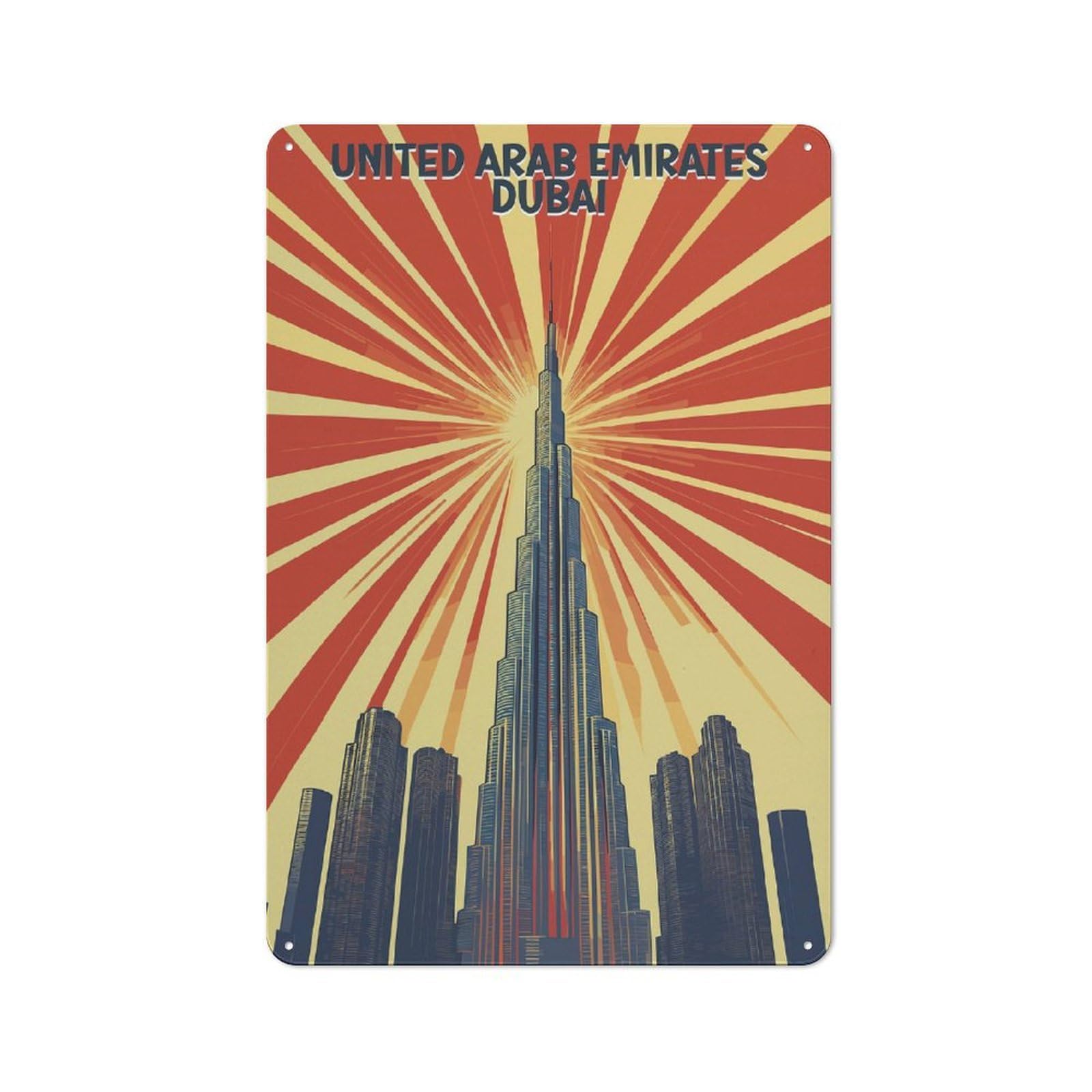 Dubai Skyline Poster Classic Metal Wall Decor 30x20cm, Office Metal Sign for Workspace, Cafe, Shop Or Desk Area