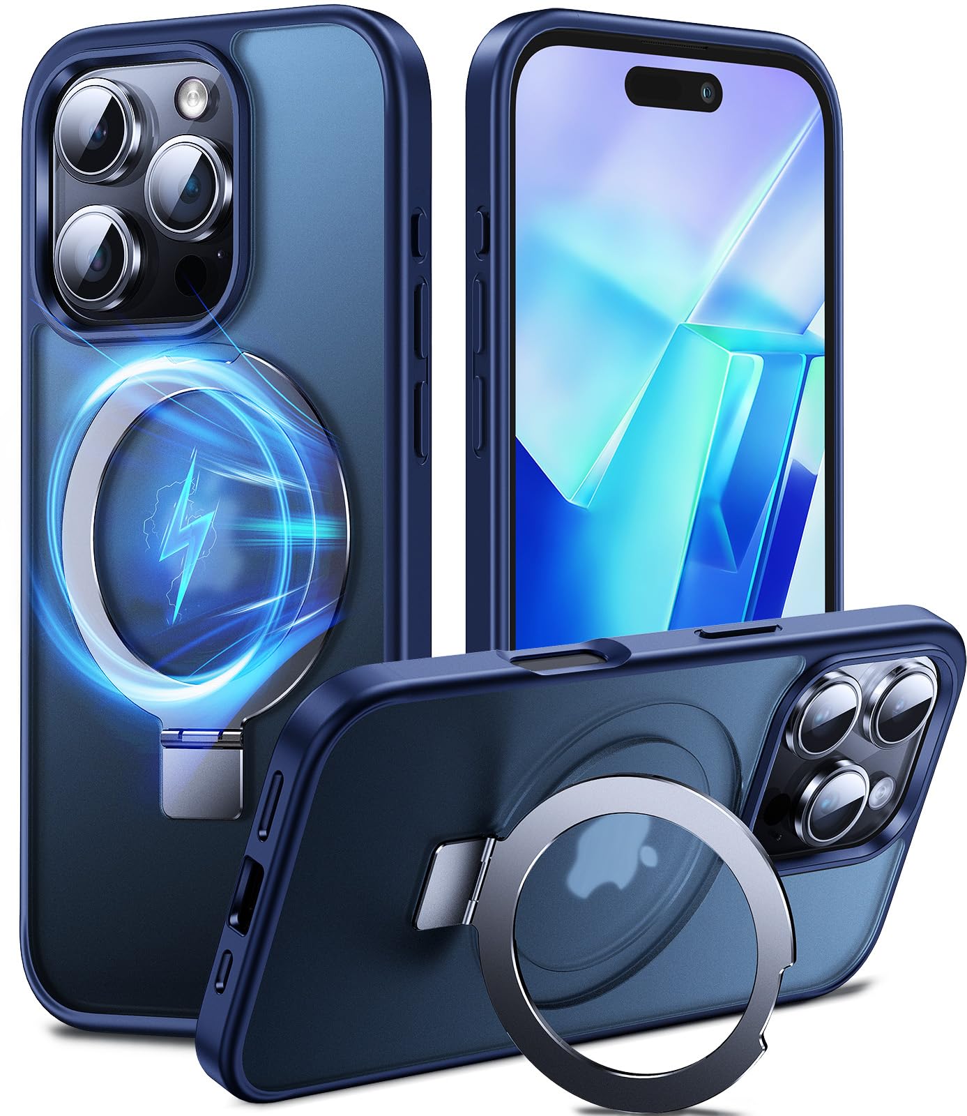 Chicfun 3-in-1 [Magnetic+KickStand+Ring Holder] Compatible with MagSafe, for iPhone 16 Pro Max Case with Stand Military Shockproof Protective Magnetic.for iPhone 16Pro Max Case,Blue