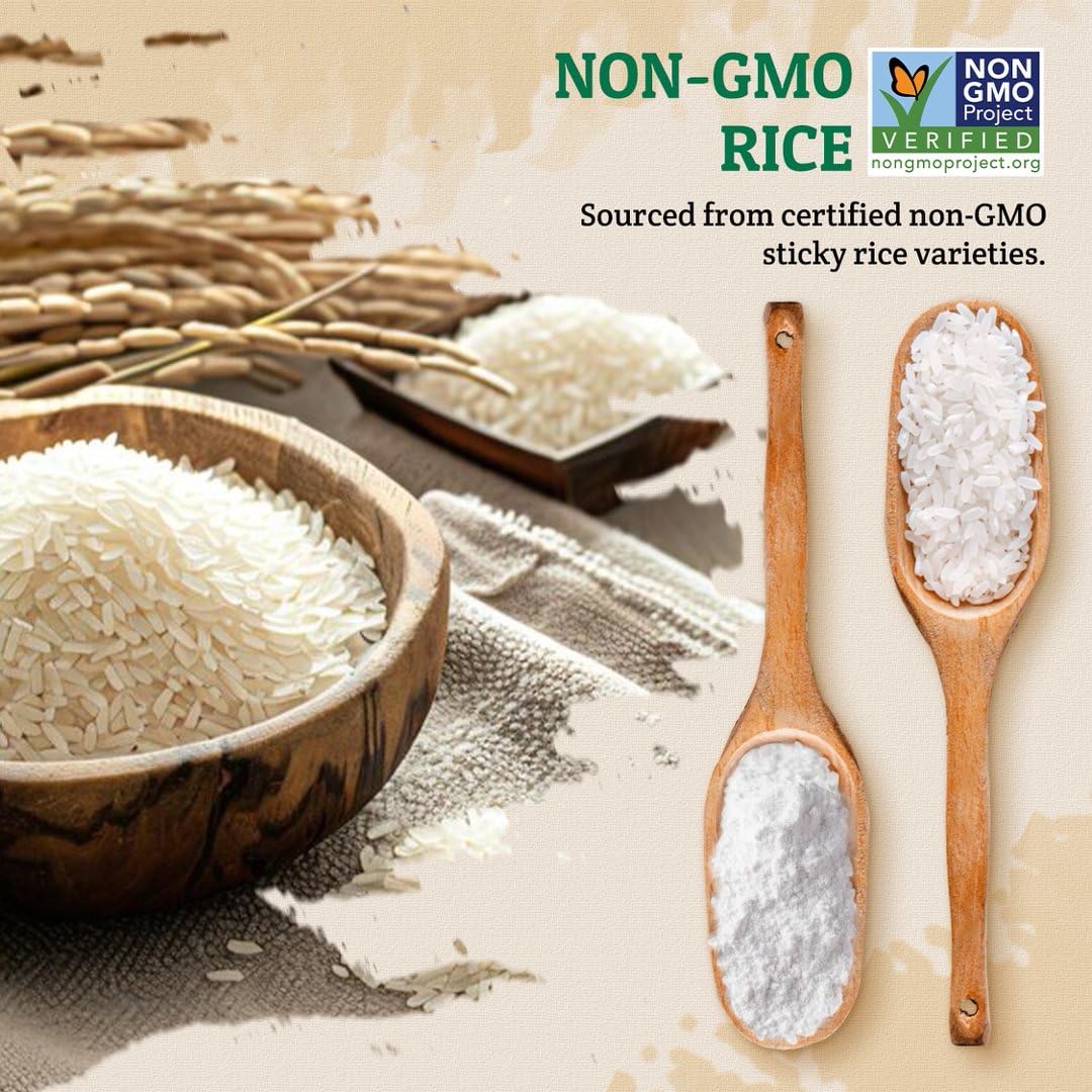 52USA Farine de riz gluante 907,2 g (basique), 0,9 kg (2 pièces), farine de riz pour la cuisson ou la cuisson, produit de Thaïlande, farine de riz blanche entièrement naturelle, végétalienne, avec sac