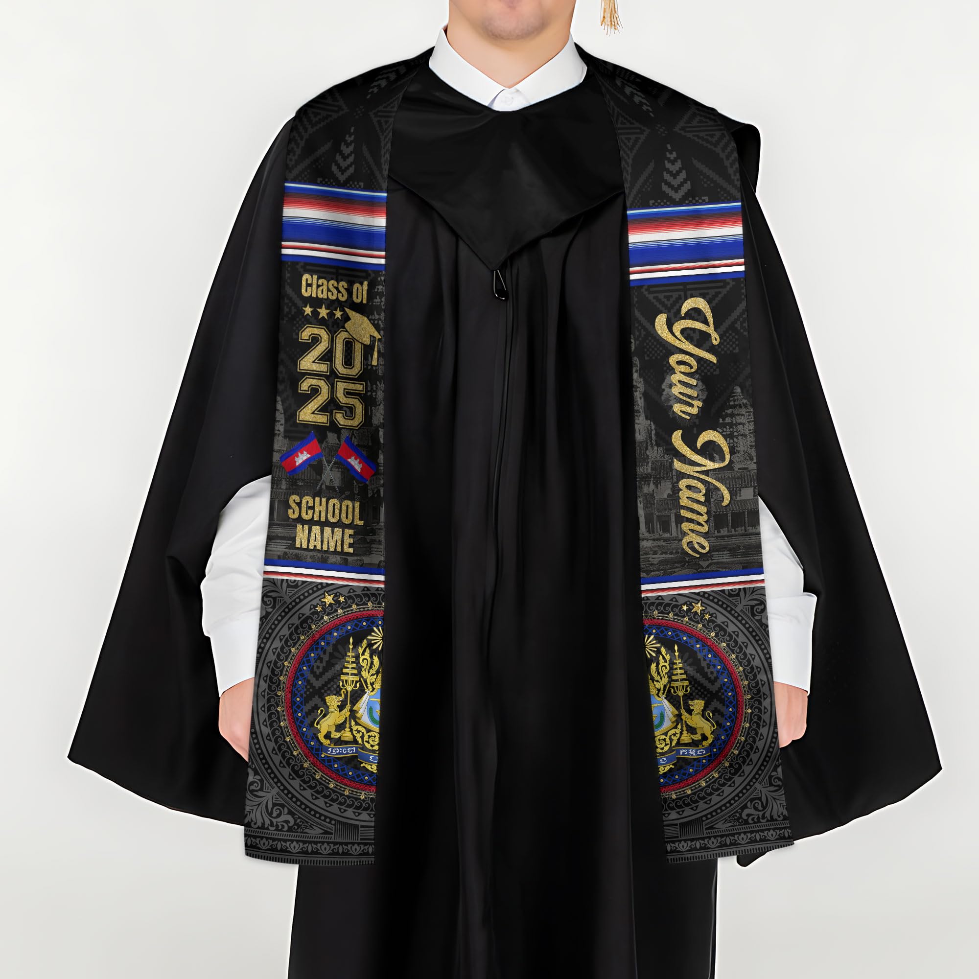 MonkeyVan Personalized Cambodian Graduation Sash, Custom Cambodian Graduation Stole, Cambodia Stoles Class Of 2025 Cd4