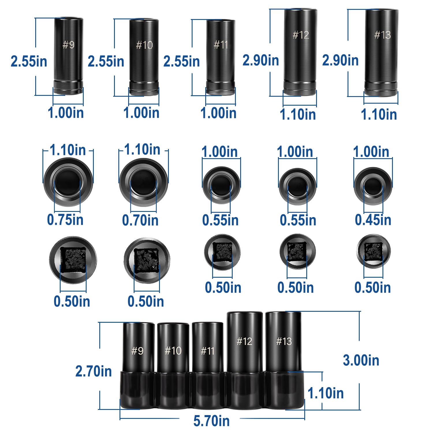 Bonbo 71670 Juego de llaves de grifo grandes, para grifos de 5/8", 11/16", 3/4", 7/8" y 1" (16mm-25mm), 5 unidades