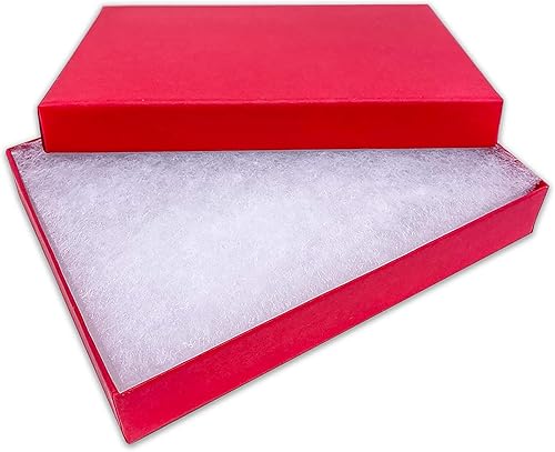 The Display Guys - Paquete de 25 cajas de regalo de papel de cartón relleno de algodón #53, color rojo mate (5 716 x 3 1516 x 1 pulgadas)