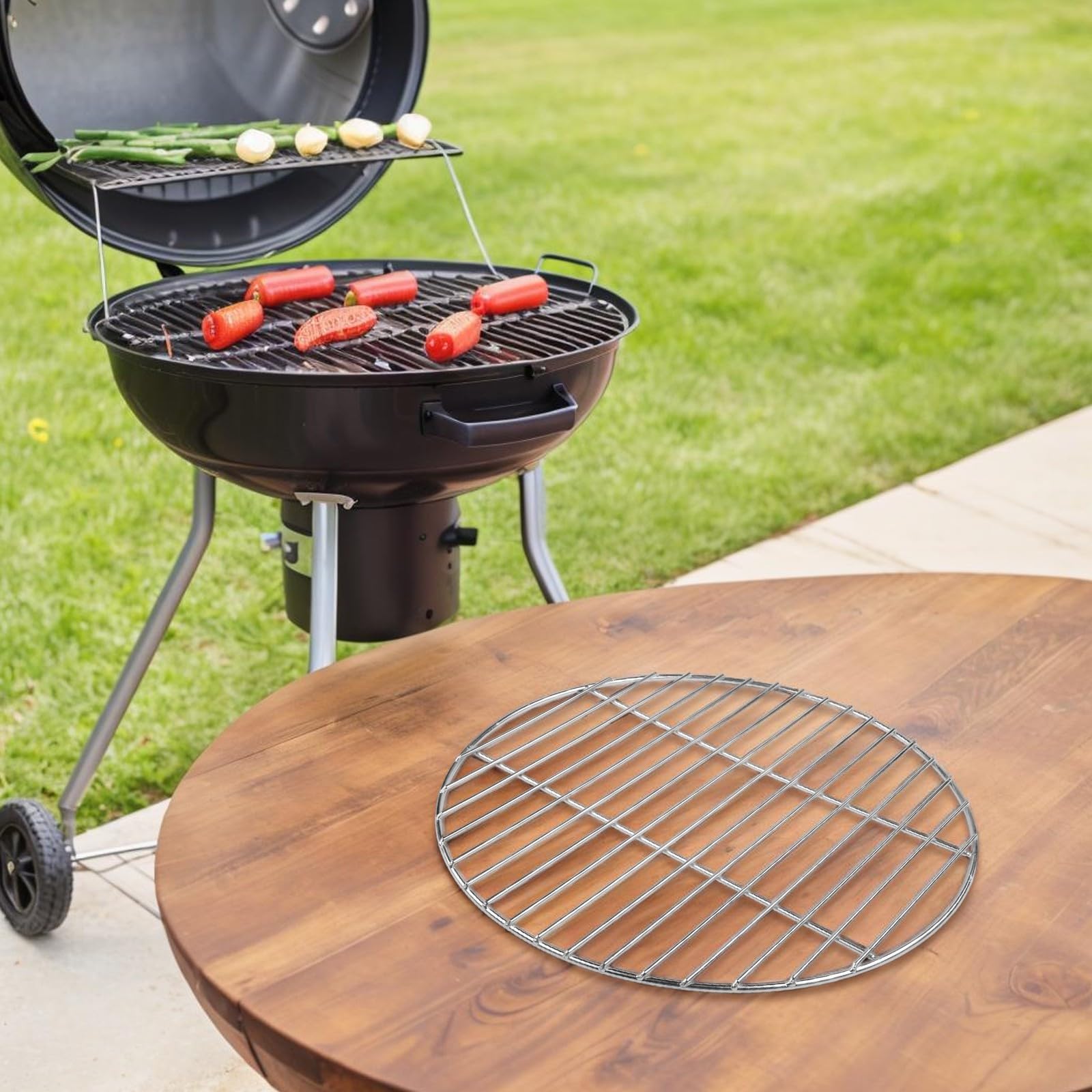 Okrągła siatka do grillowania ze stali nierdzewnej 43 cm – odporna na rdzę siatka na kemping i piknik, łatwa do czyszczenia, na imprezy w ogrodzie i grillowania