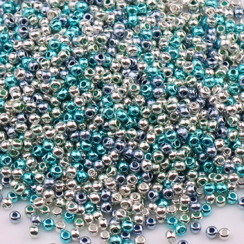 1 Pack 2mm Metallic Glass Seed Beads, Small Glass Craft Beads for Crafting, Bracelets, Keychain Making, About 1000Pcs, Blue and Purple