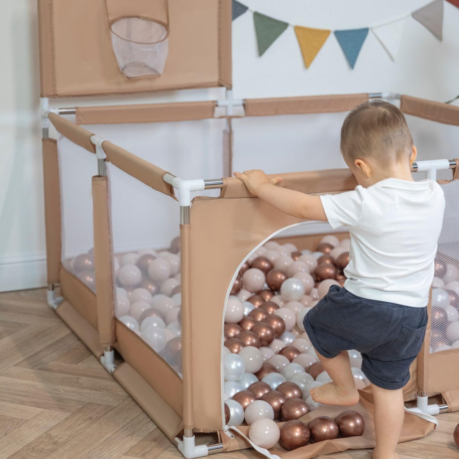 Selonis Recinto Per Bambini Con 200 Palline Colorate 6 Cm, Beige: Turchese Scuro/Beige Pastello/Perla