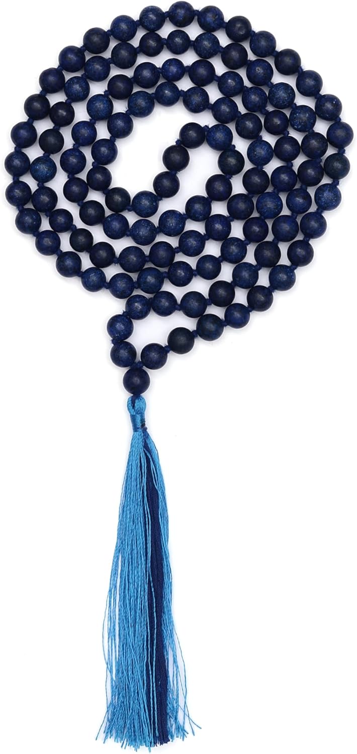 108 Beads Lapis Lazuli Mala Necklace for Meditation, Yoga, Prayer, Reiki & Spiritual Healing – Handcrafted 8mm Natural Gemstone Japa Mala for Spiritual Growth & Third Eye Activation