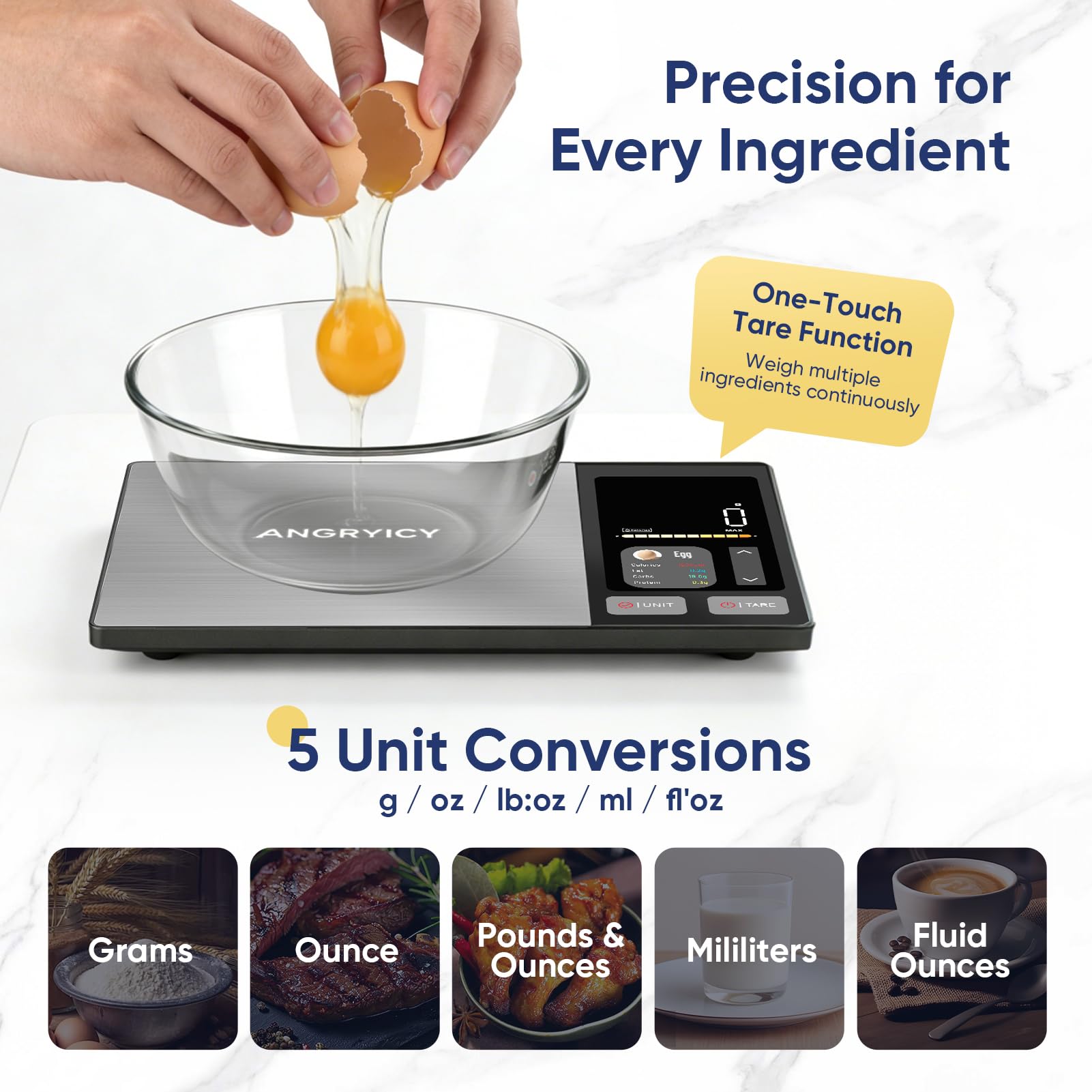 Báscula inteligente de alimentos con calculadora nutricional, aplicación gratuita con seguimiento de 24 nutrientes, calorías, macro, báscula digital de acero inoxidable de alta calidad para