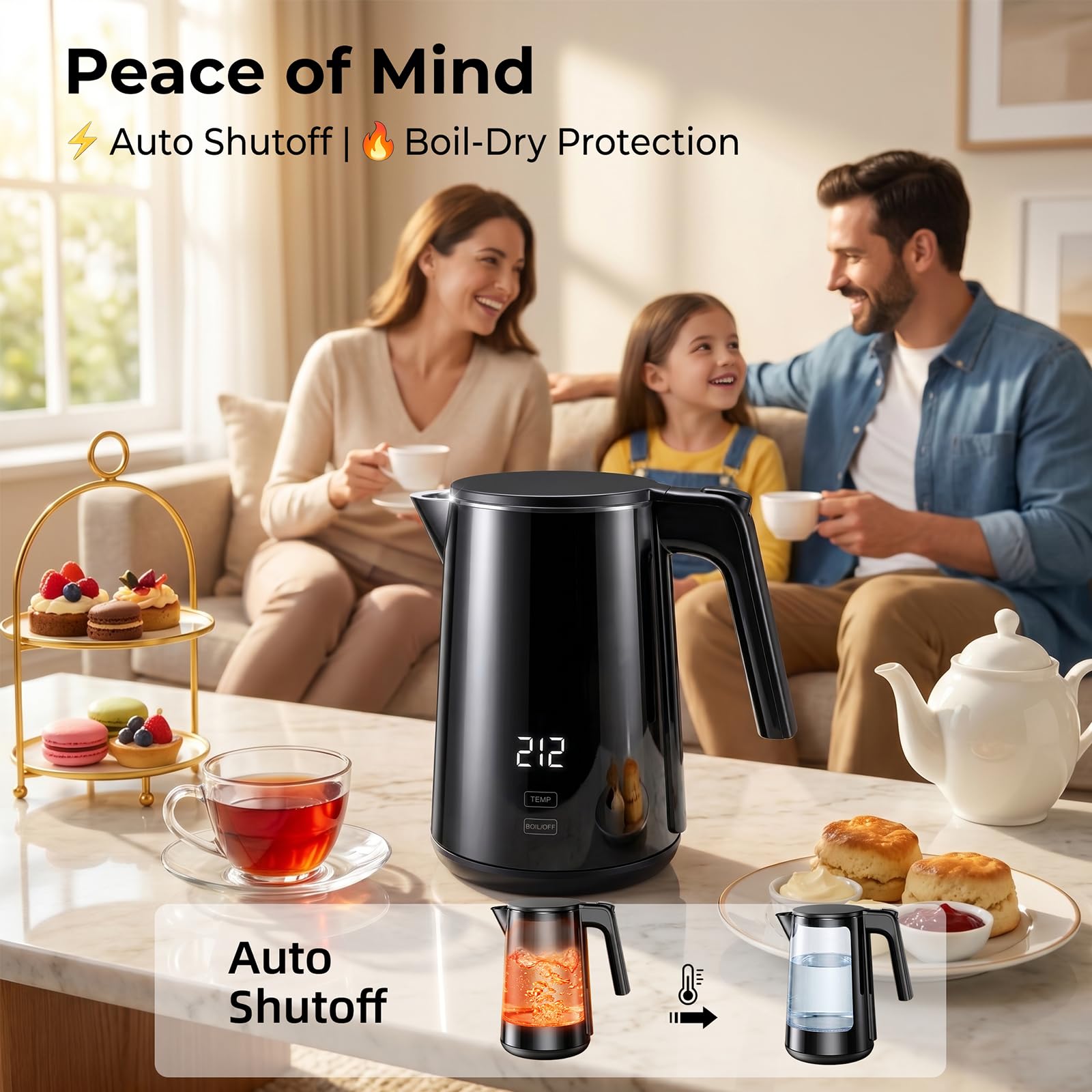 Electric Kettle 1.0L, 1200W Fast Boiling, 7 Temp Settings & 4H Keep Warm