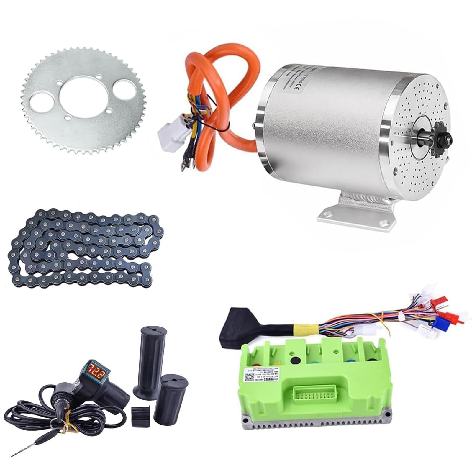 Kunray Electric Dirt Bike Motor 48V 2000W 4300RPM Brushless Motor Kit with Temperature Sensing 45A Fardrive Controller T8F Sprocket Chain Electric Go Kart Kit for Electric Scooter Motorcycle DIY Part