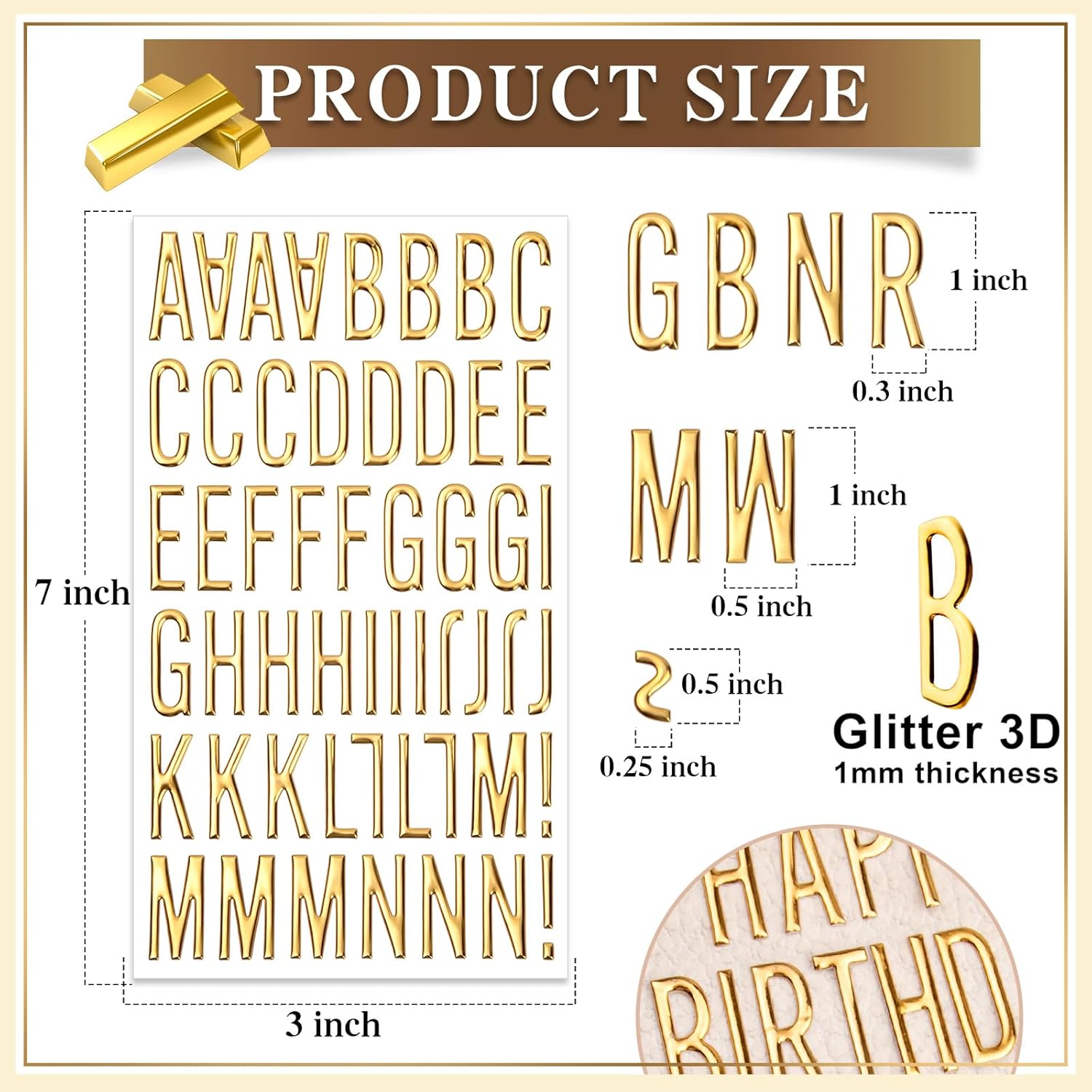 6 Sheets Gold Letter Stickers, 3D Foam Alphabet Stickers Sticker for Scrapbooking, Puffy Letter Sticker Self-Adhesive for Grad Cap Decorations