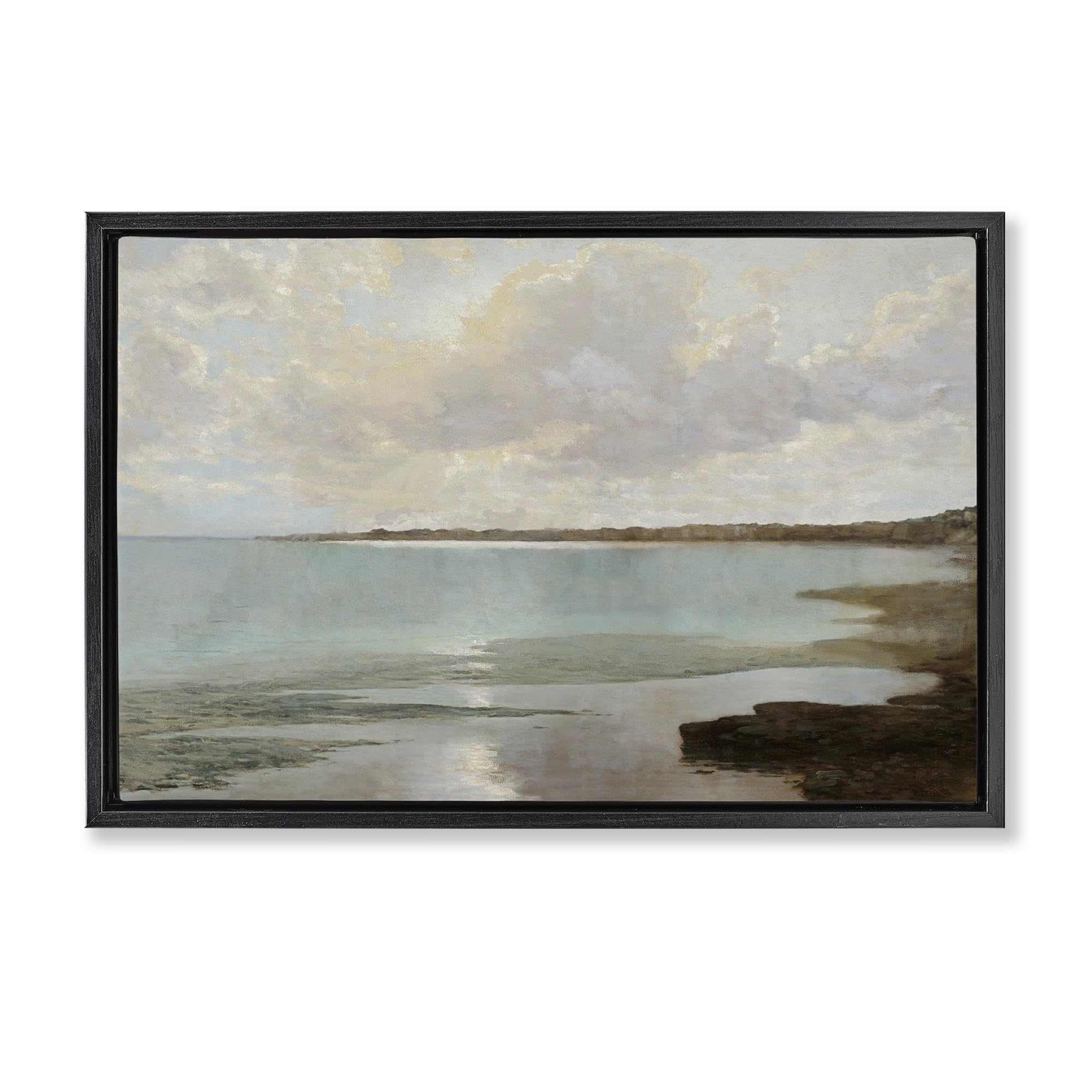 Stupell Industries Jet Black (Matte) 'At The Shore Horizon'| Floating Frame Canvas Art