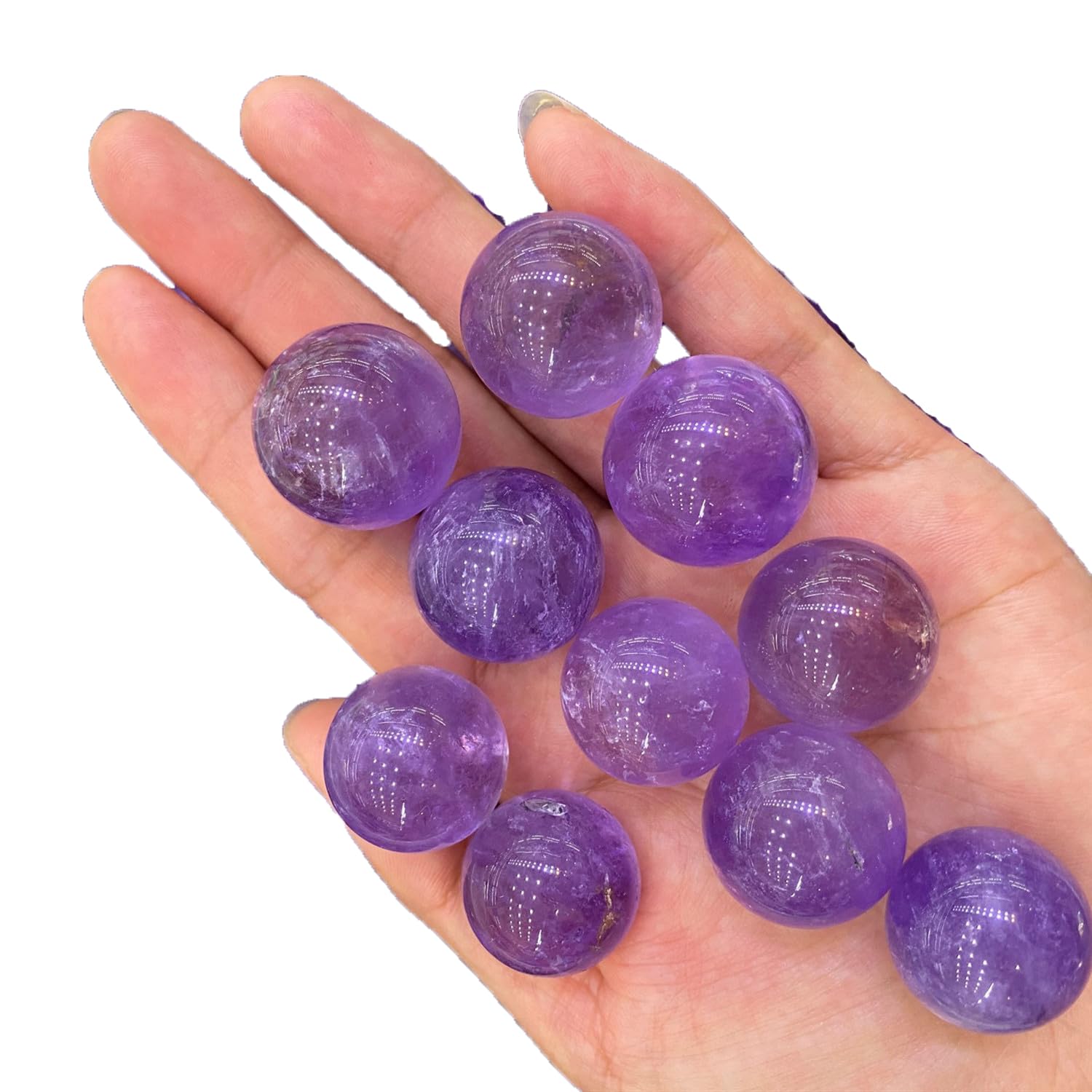 100% Natural Amethyst Ball (2.5CM) Polished Mini gem Round Ball Set, Rolling Chakra Reiki Crystal Ball Statue feng Shui Decoration, Amethyst