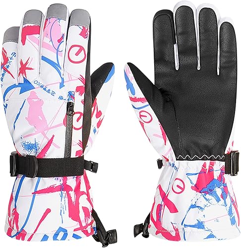 Durio Guantes de esquí para mujeres y hombres, guantes de nieve impermeables cálidos para niños con pantalla táctil, motos de nieve, guantes de