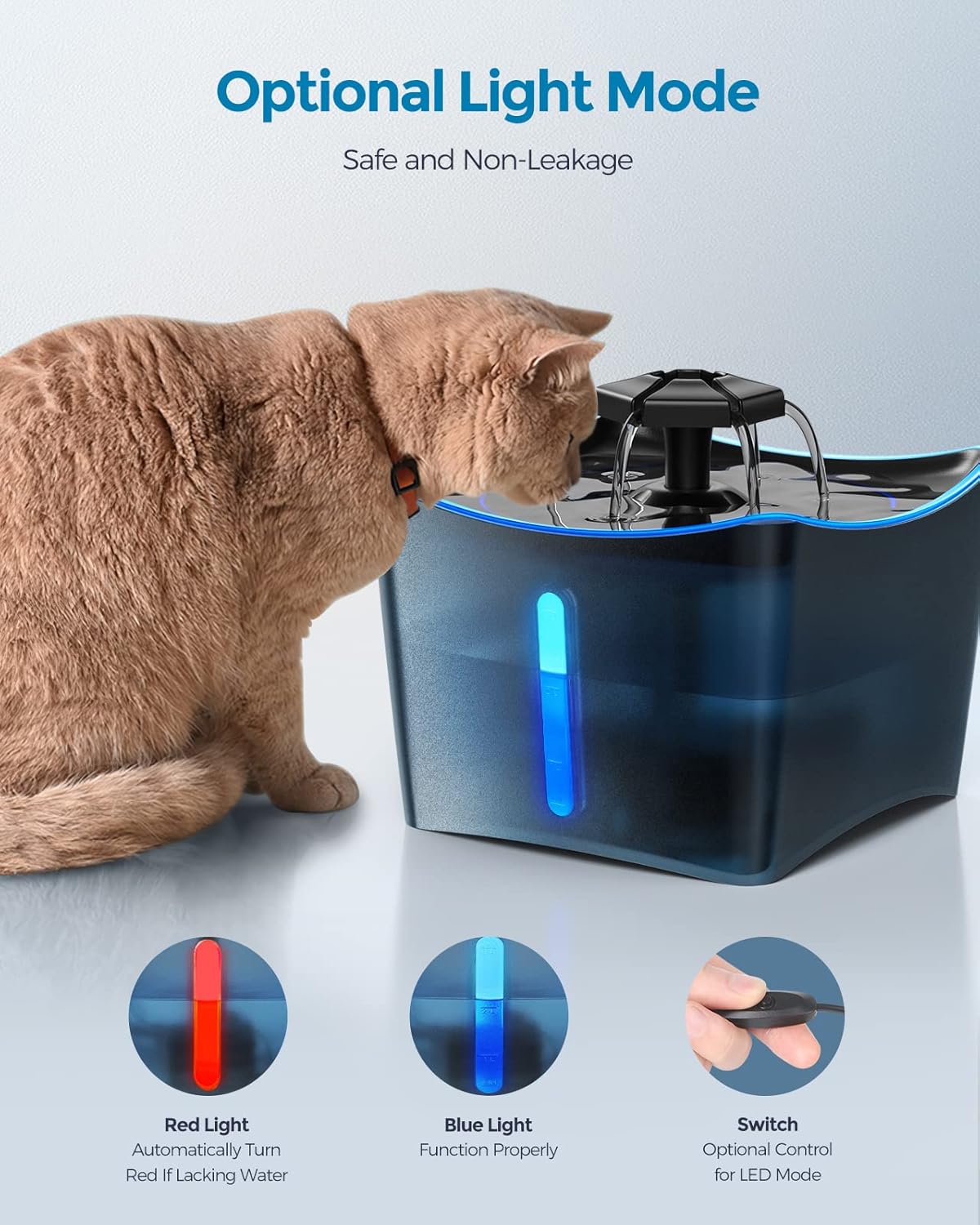 Peteast Cat Water Fountain 3L, Water Dispenser for Cats with LED Water