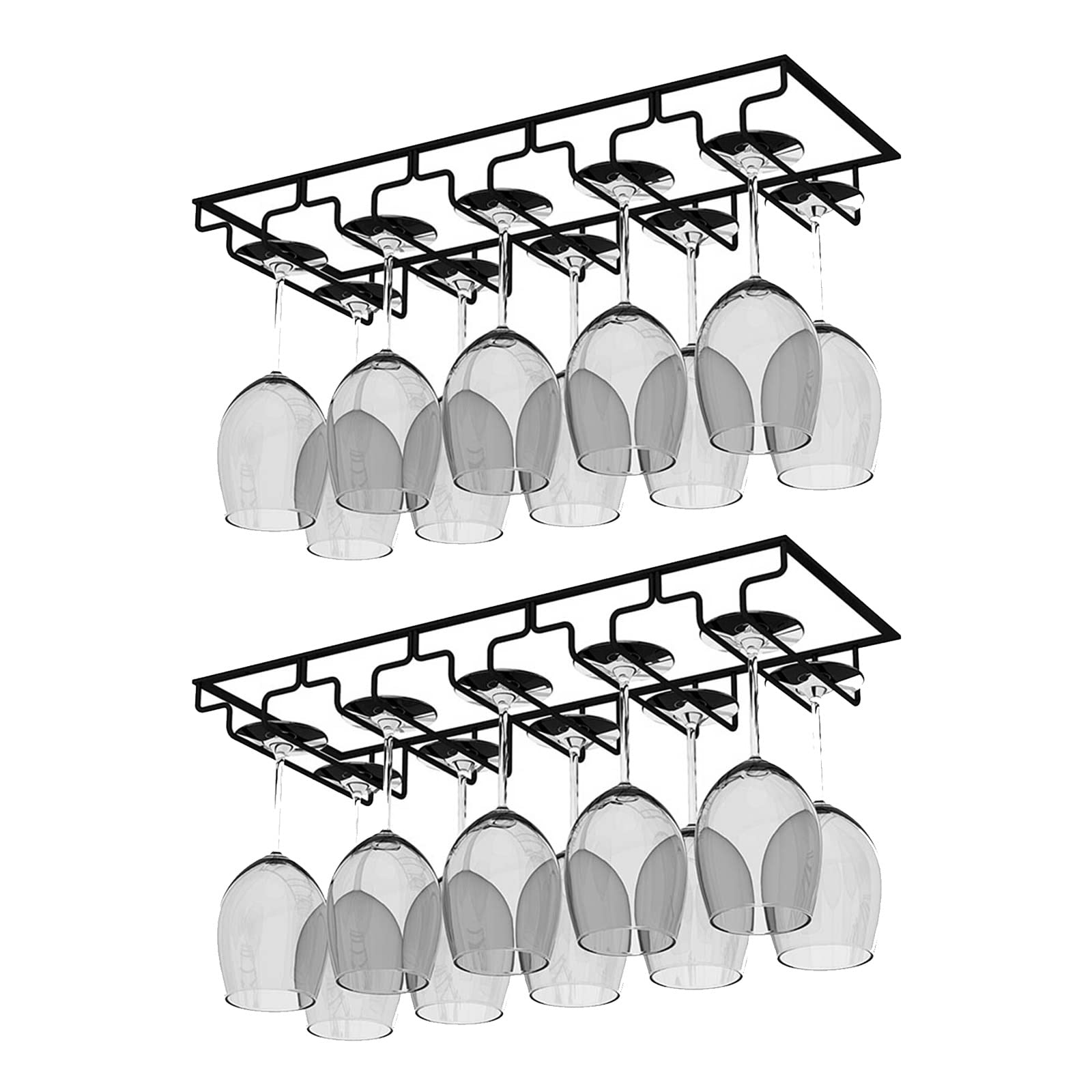 W-603 2 Stück 5 Reihige Schwarz Halterung für 10 Tassen, Metall, zum Aufhängen unter dem Schrank, für Weingläser, Sektgläser, Kelche und Stielgläser