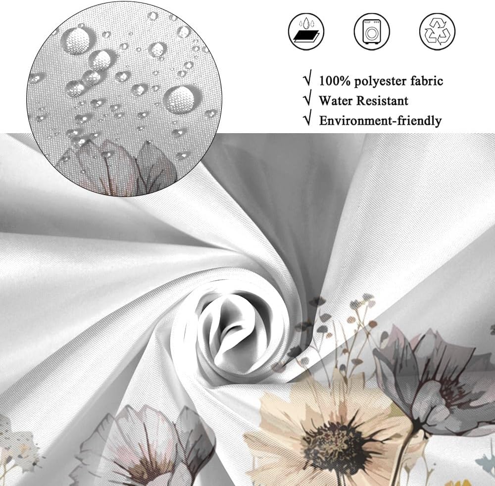 Rustic Wildflowers Shower Curtain for Bathroom Vintage Botanical Theme Bathroom Decor Set Watercolor Floral Bathtub Curtains for Farmhouse Washable Waterproof Polyester Fabric with Hooks 72x78 Inch