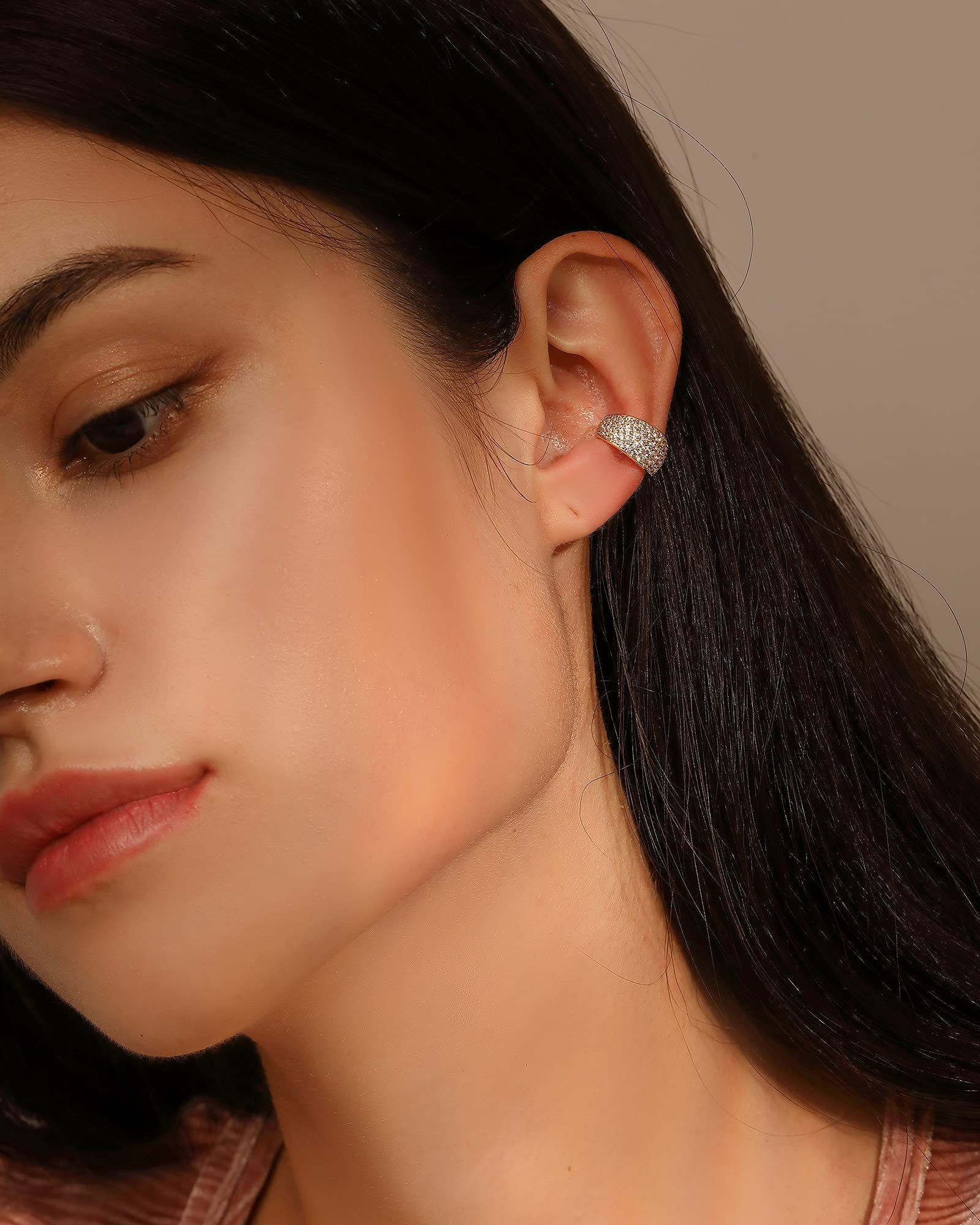 Dicke Diamant-Ohrmanschette | breite goldene Manschette ohne Piercing | klobige Knorpelmanschette Ohrwickel | dicke CZ-Gold-Ohrmanschette Gold Creolen