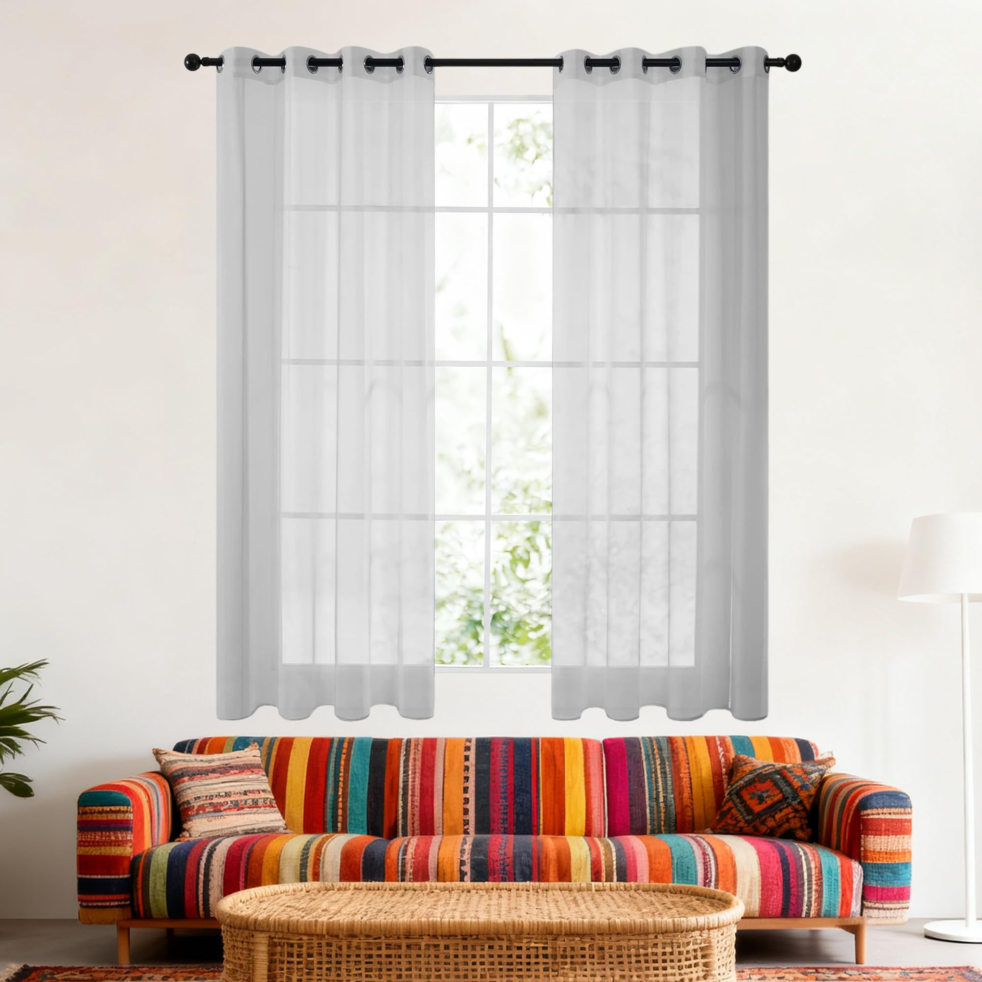 Rideaux voilage 120 x 130 cm gris clair à oeillets pour la fenêtre du salon JIAFANG